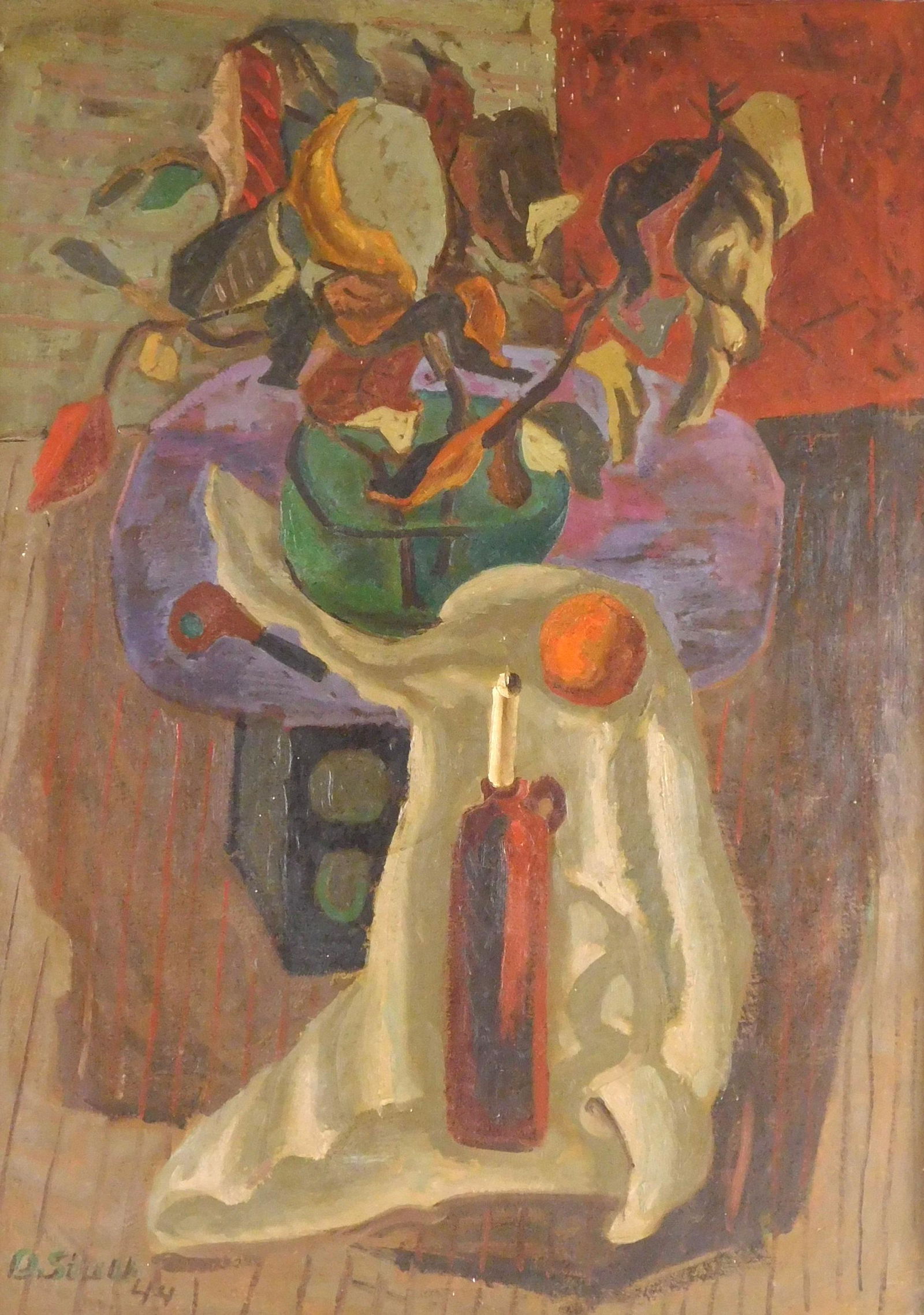 De Forest (John) Stull (American, 1910 - 1972), oil on canvas, abstracted still life, a candle in a (1 of 4)