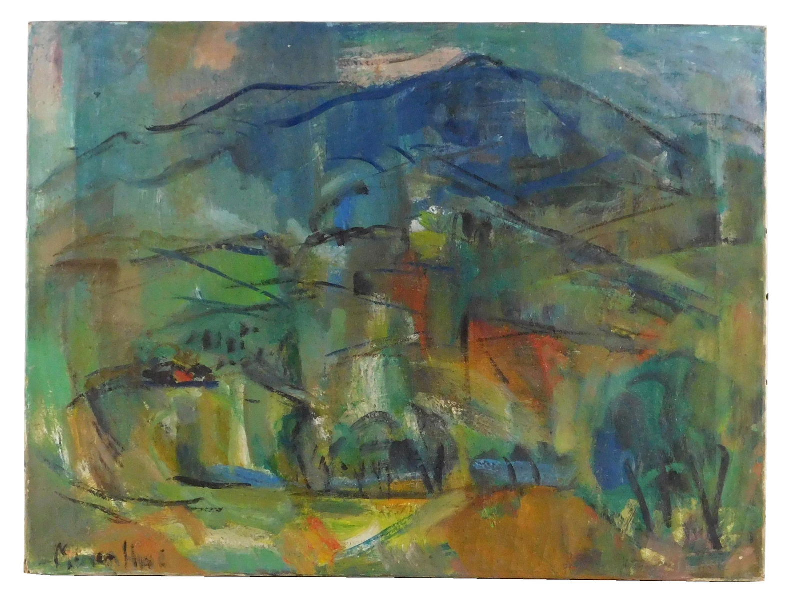 Marion Huse (American, 1896-1967), "Vermont Landscape", oil on canvas, signed LL, abstract soft (1 of 2)