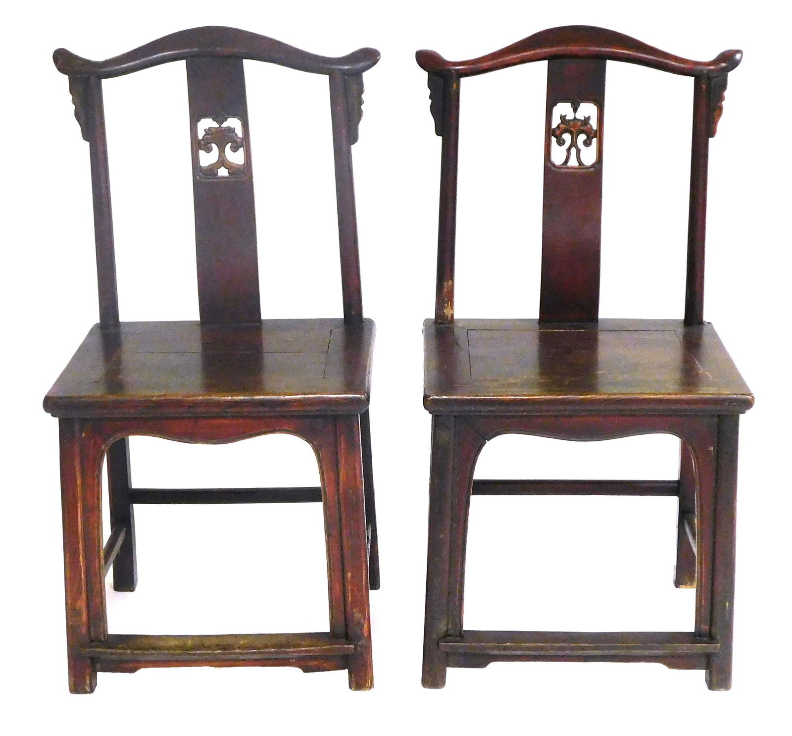 ASIAN: Two Chinese Ming style yoke-back side chairs, late 19th C (1 of 4)