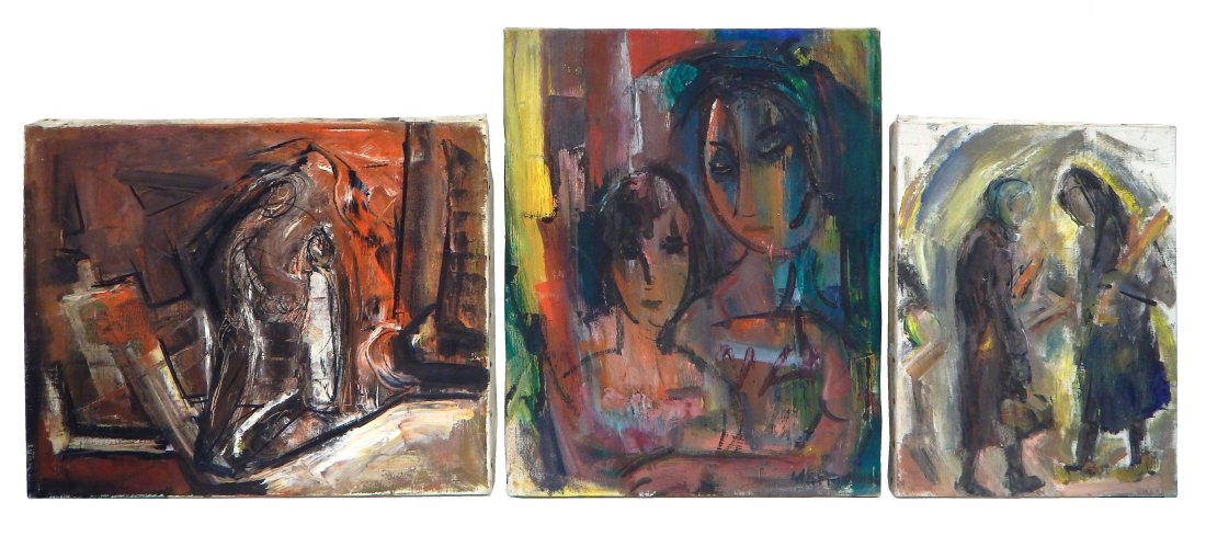 Three small unframed works by Marion Huse (American, 1896-1967): "Parent Child", oil on canvas, sign (1 of 1)