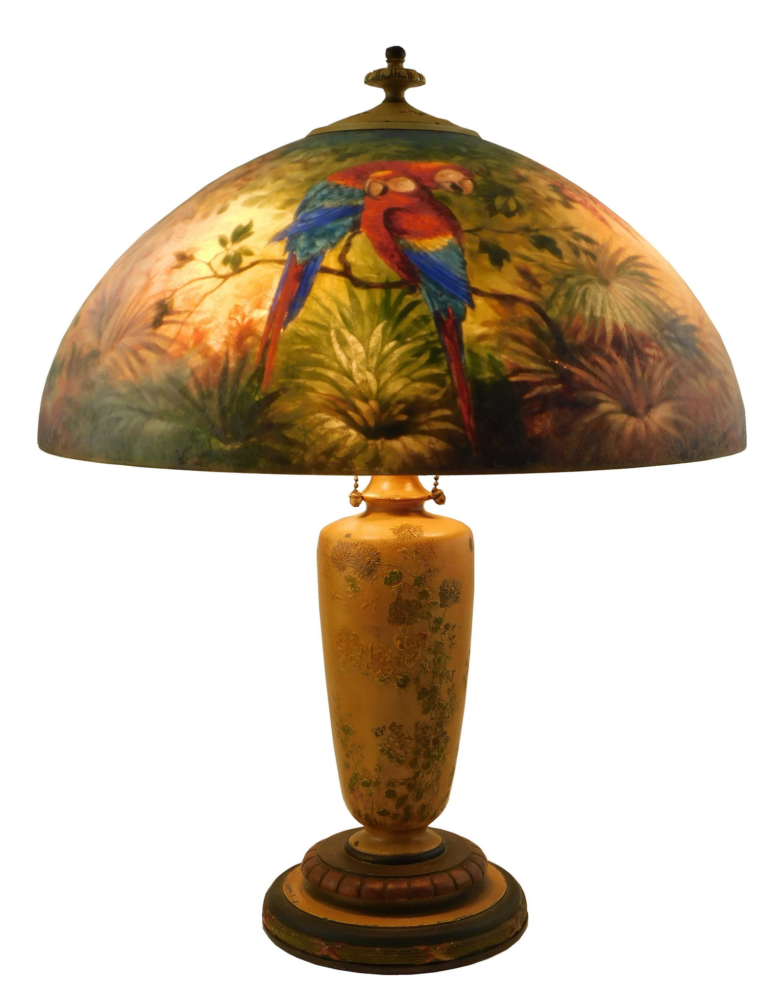 Handel Table Lamp with reverse-painted Scarlet Macaw Shade, Meriden, Connecticut, early 20th C., (1 of 12)