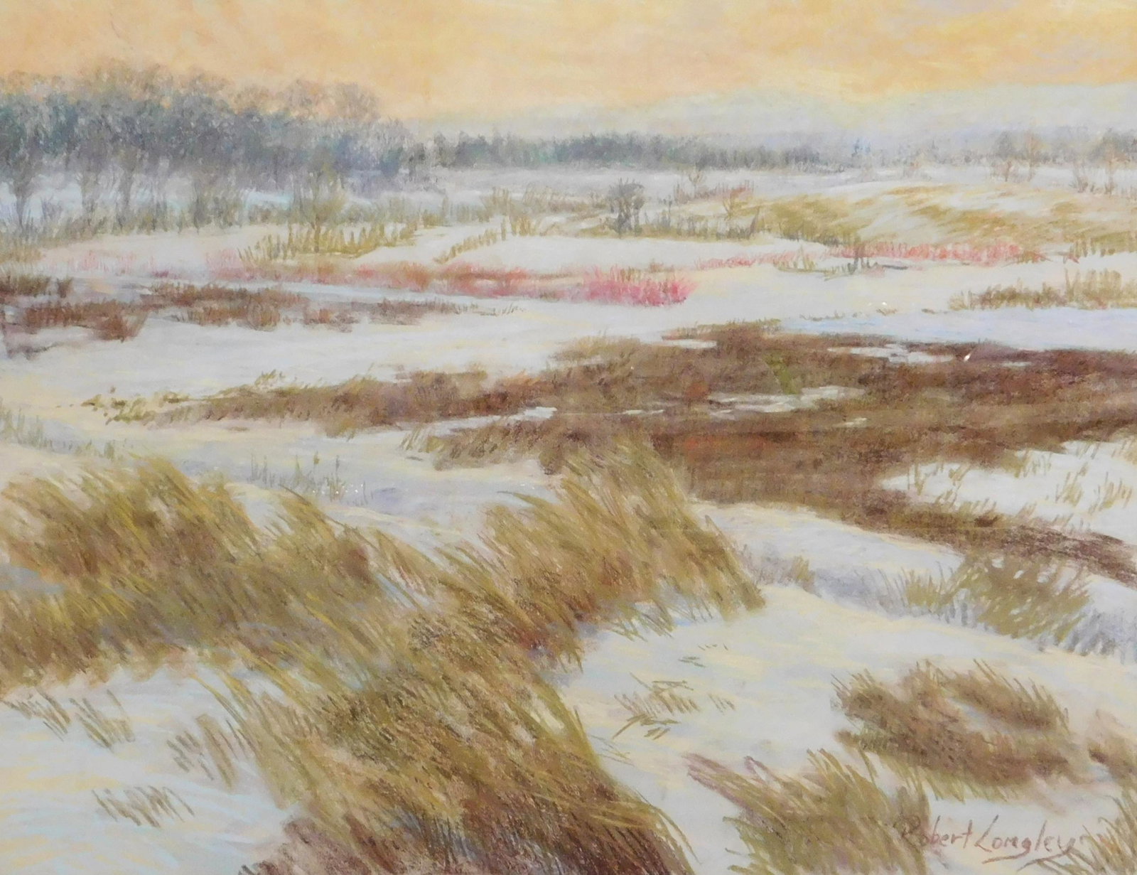 Robert Longley (American, 20th/21st C.) "Windblown", pastel on paper, snow drifts over prairie (1 of 3)