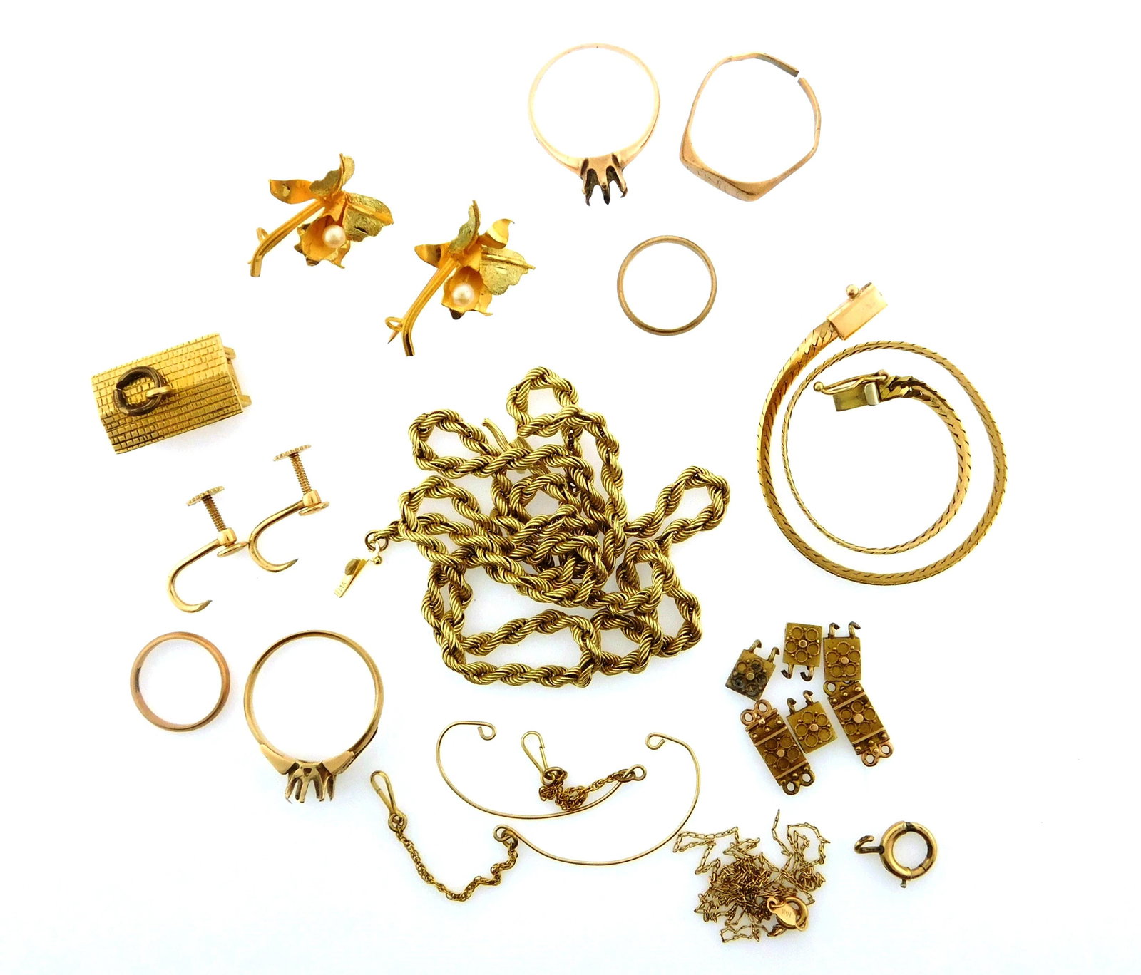 Assorted scrap gold, damaged or broken pieces, tested as follows: 10K (4.3grams) 14K (23.8 grams) (1 of 2)