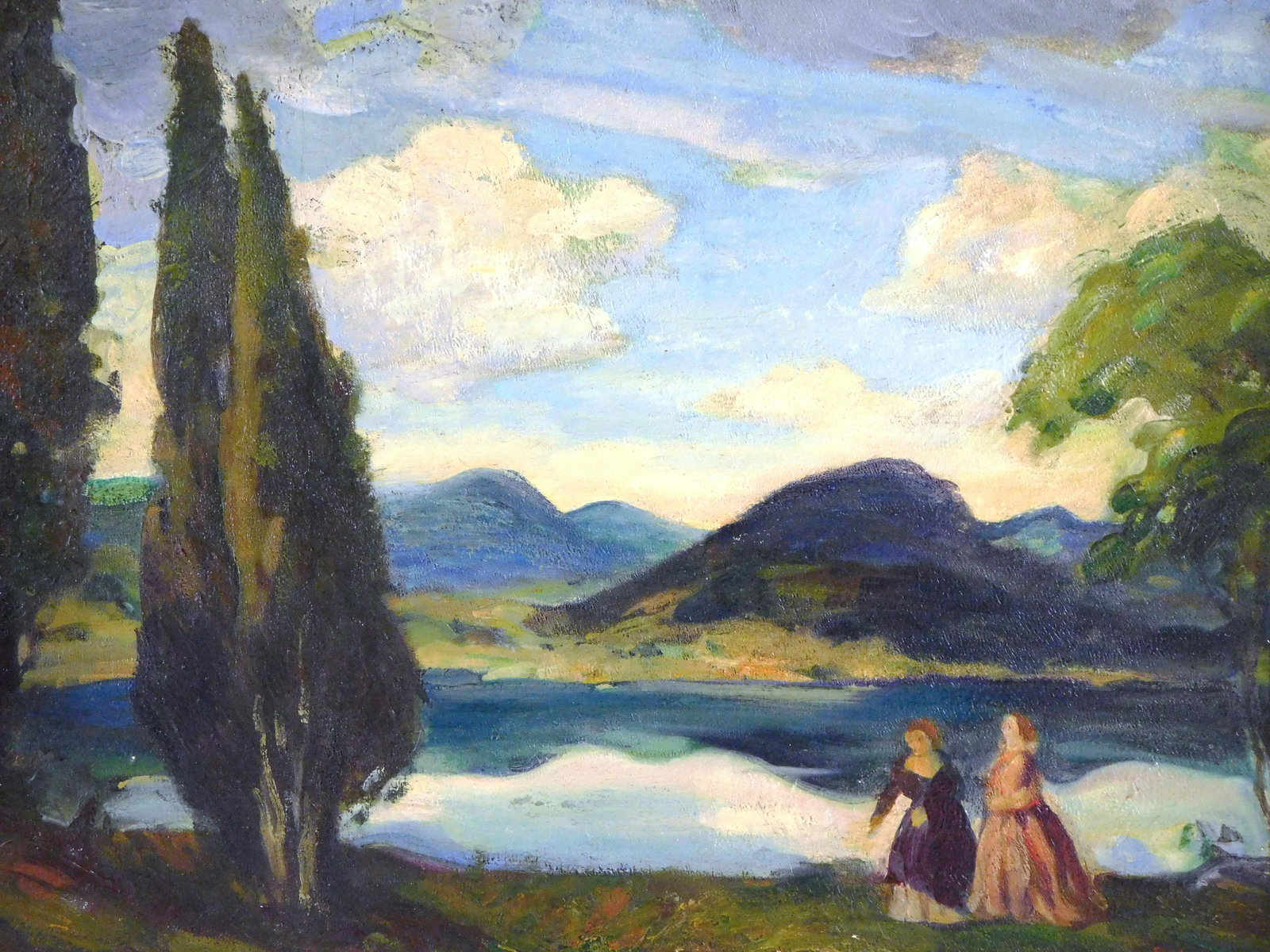 George Davidson (Polish-American, 1889-1965), "A Day at the Lake", oil on wood panel, depicts lake (1 of 7)