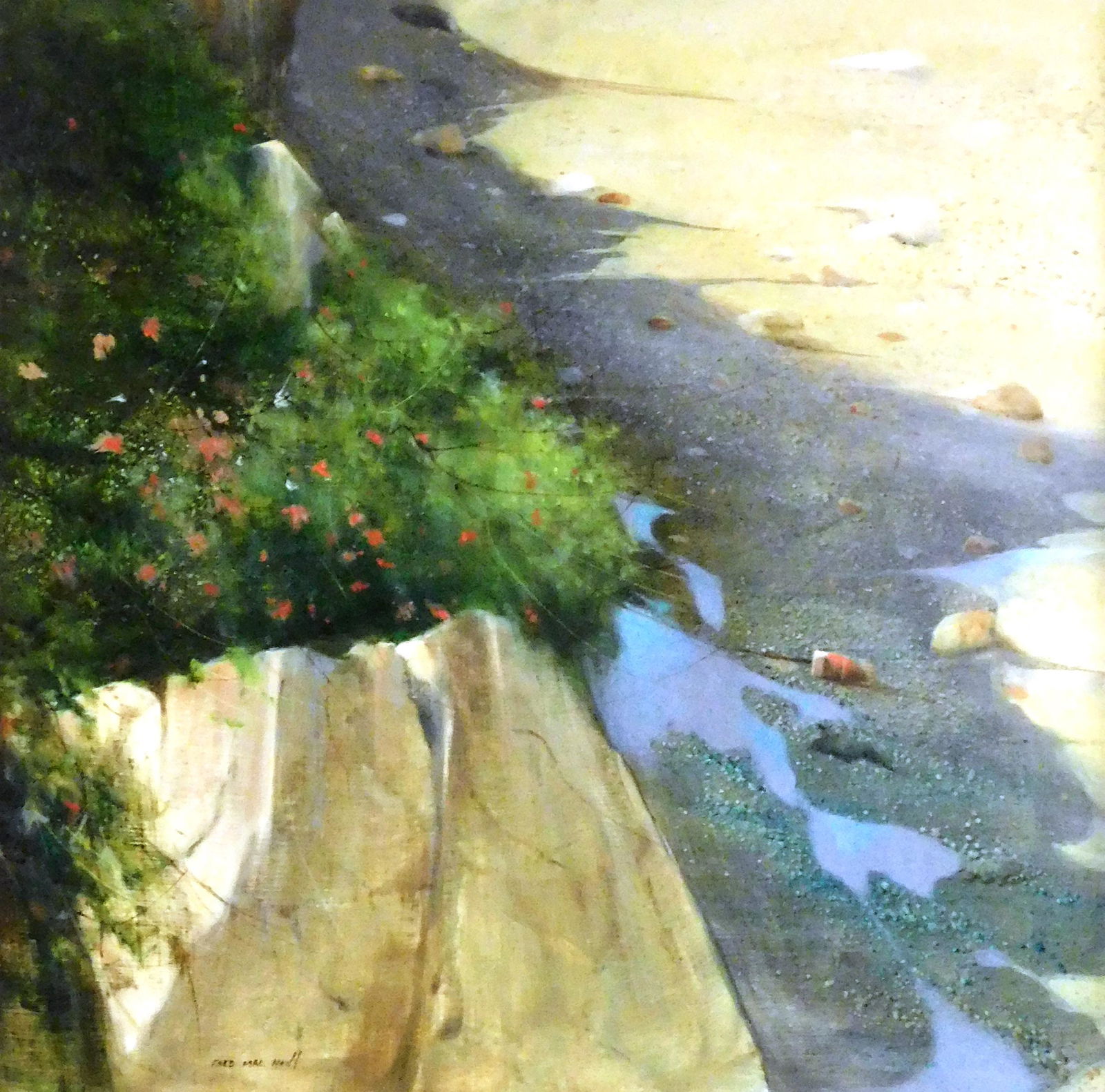 Fred MacNeill (American, 20th /21st C.), "Morning Shadows", oil on panel, depicts flowering shrubs (1 of 3)