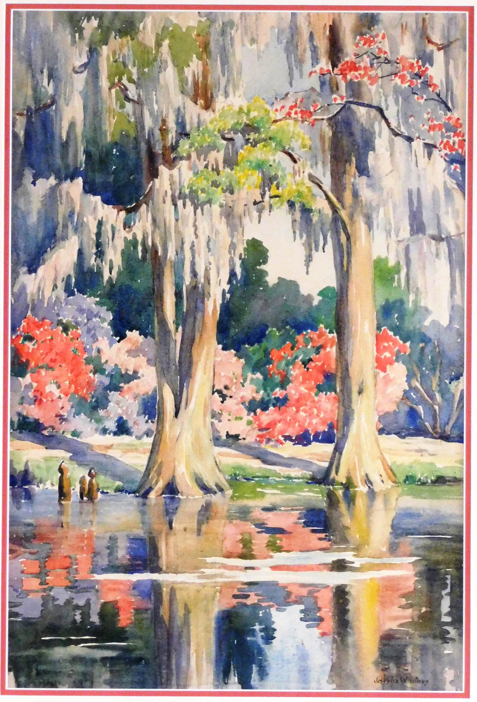 Josepha Whitney (American, b.1872), Impressionistic watercolor landscape featuring willow trees and (1 of 3)