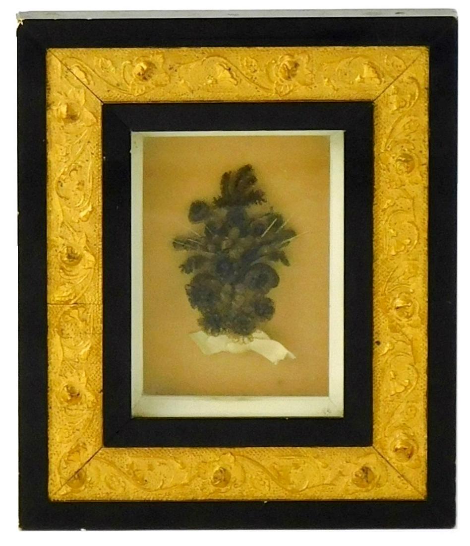 Victorian hair weaving, late 19th C., chestnut colored hair woven into a floral bouquet tied at base (1 of 3)