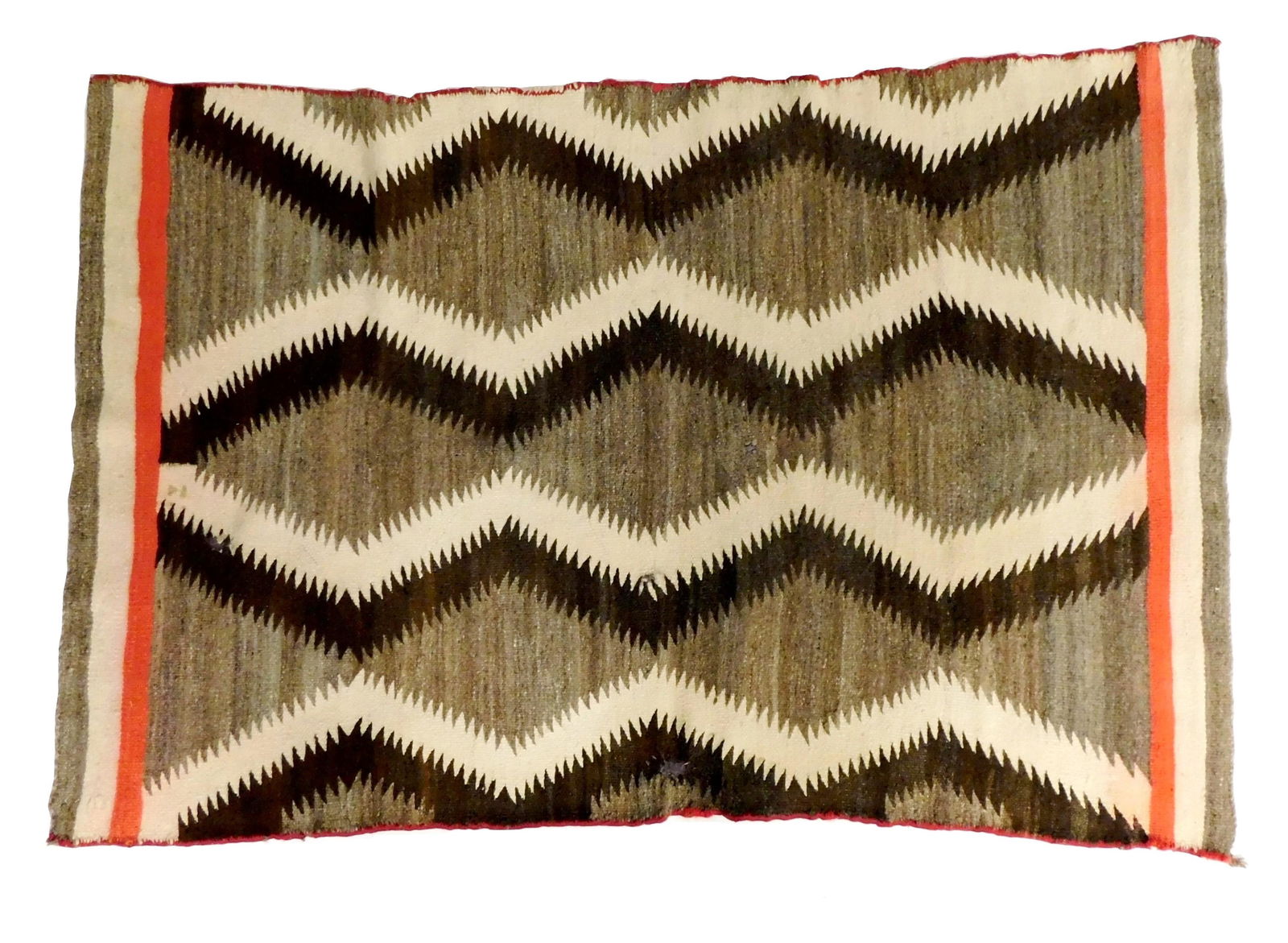 Navajo weaving, c. 1960, zig zag pattern with cream, browns and red stripe at each end and red (1 of 4)