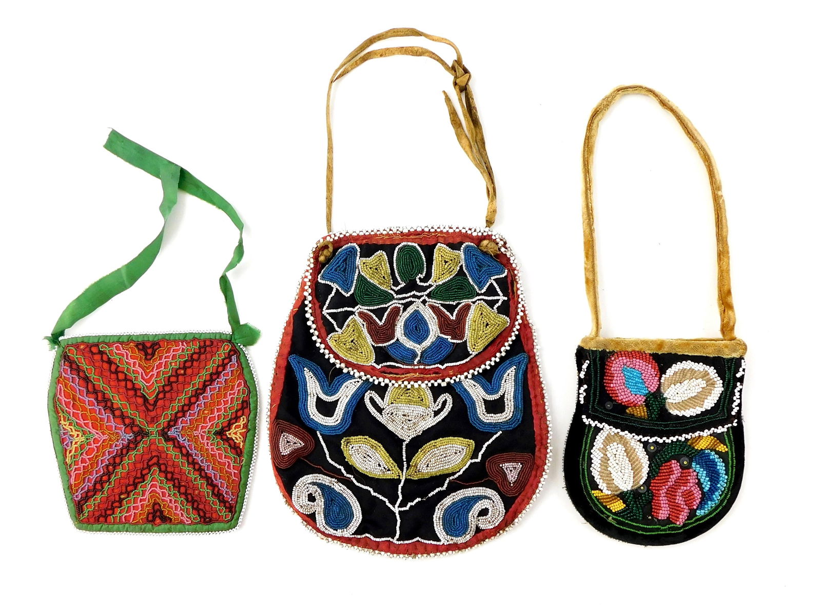 Three beaded pouches, American Indian, Northeast woodland area, including: larger single flap (1 of 5)