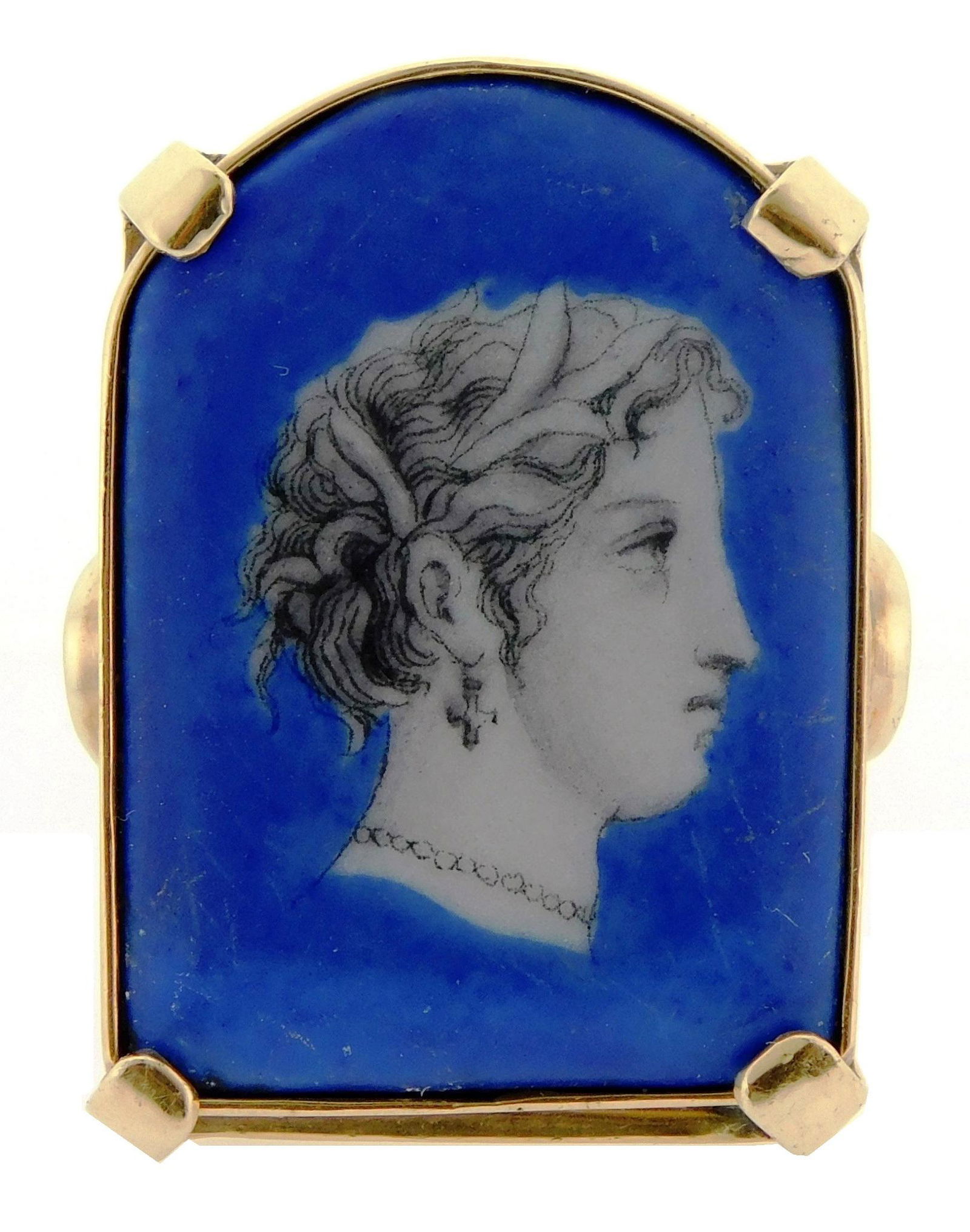 JEWELRY: Tested 14K yellow gold Lapis ring, measuring 32 x 22 mm wide with polished tapered shank (1 of 5)