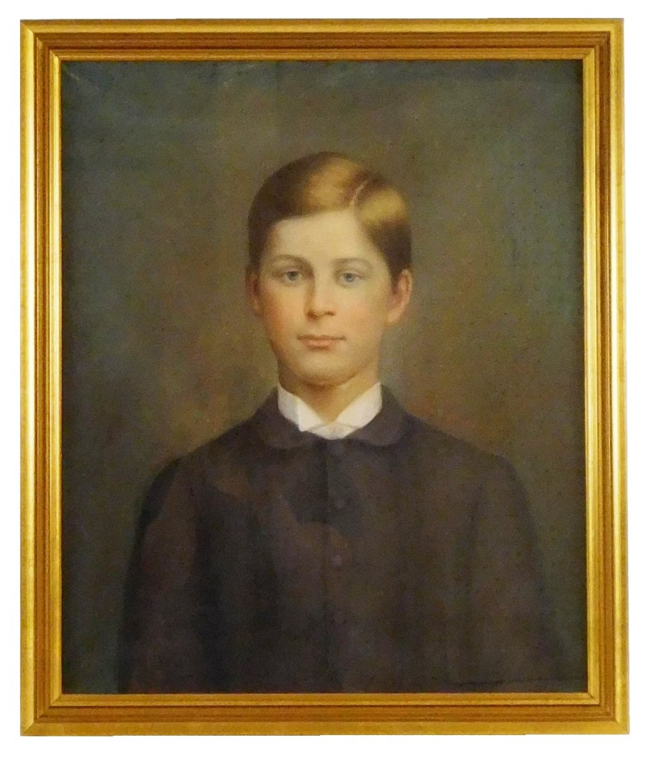 Late 19th / early 20th C. portrait of boy, pastel on paper, young boy with blue eyes, neatly combed (1 of 2)