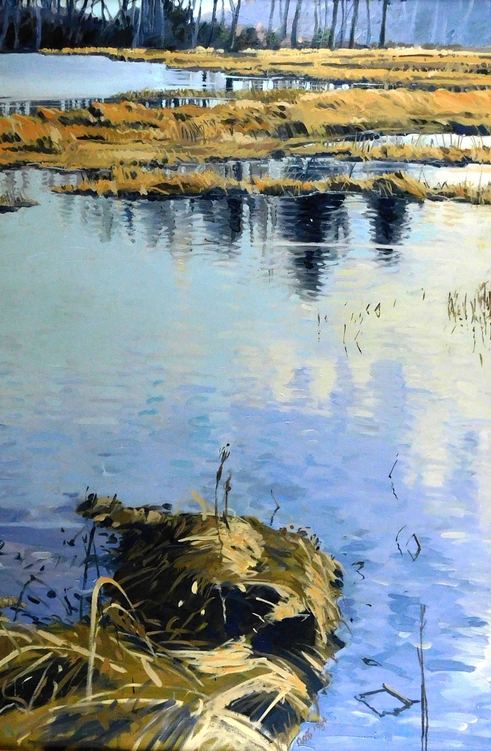 Stuart Ross (American, late 20th century) oil on canvas, 1984, large landscape with marsh like (1 of 3)