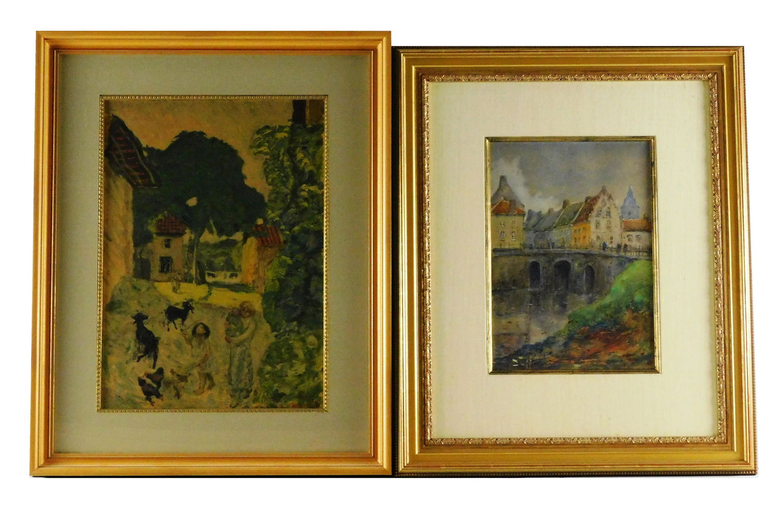 Two framed pieces of art: one by Charles Celestin Jacquet (Belgian 1841-1921), watercolor and (1 of 5)