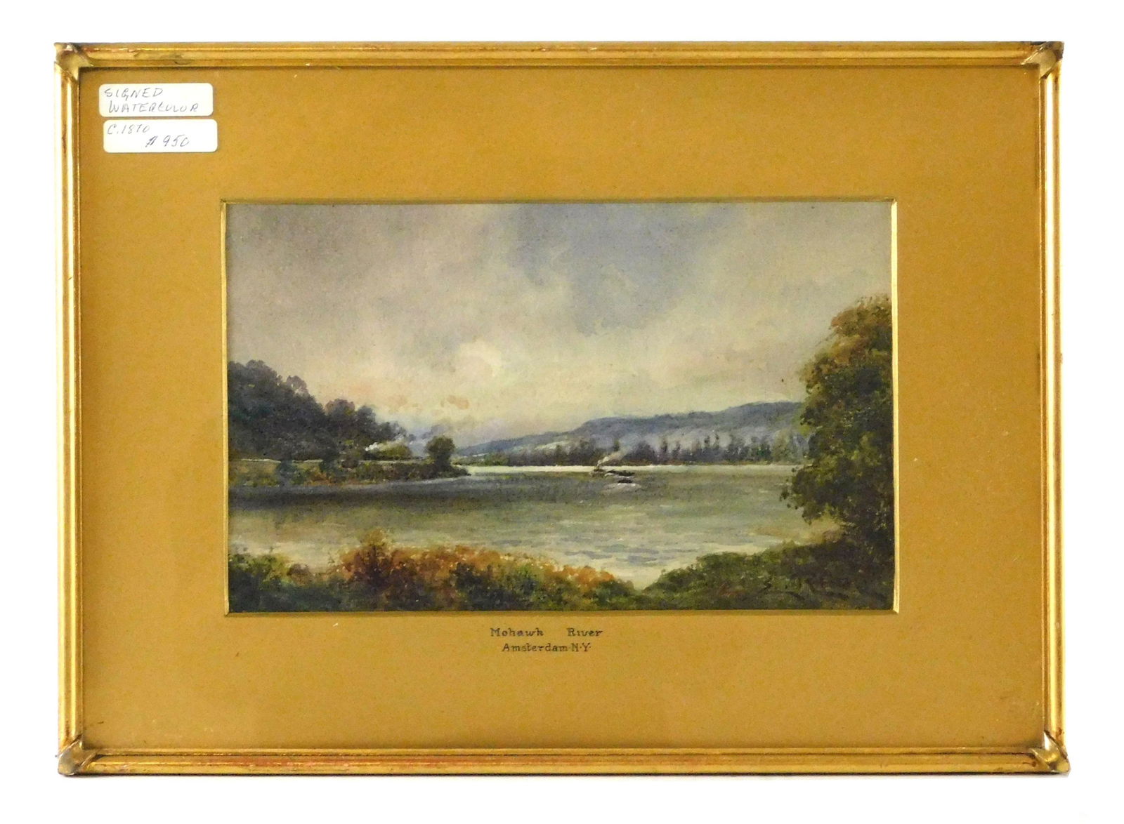 River landscape, American, 19th C., watercolor on paper, indistinctly signed LR "S. Ril [?}", (1 of 3)