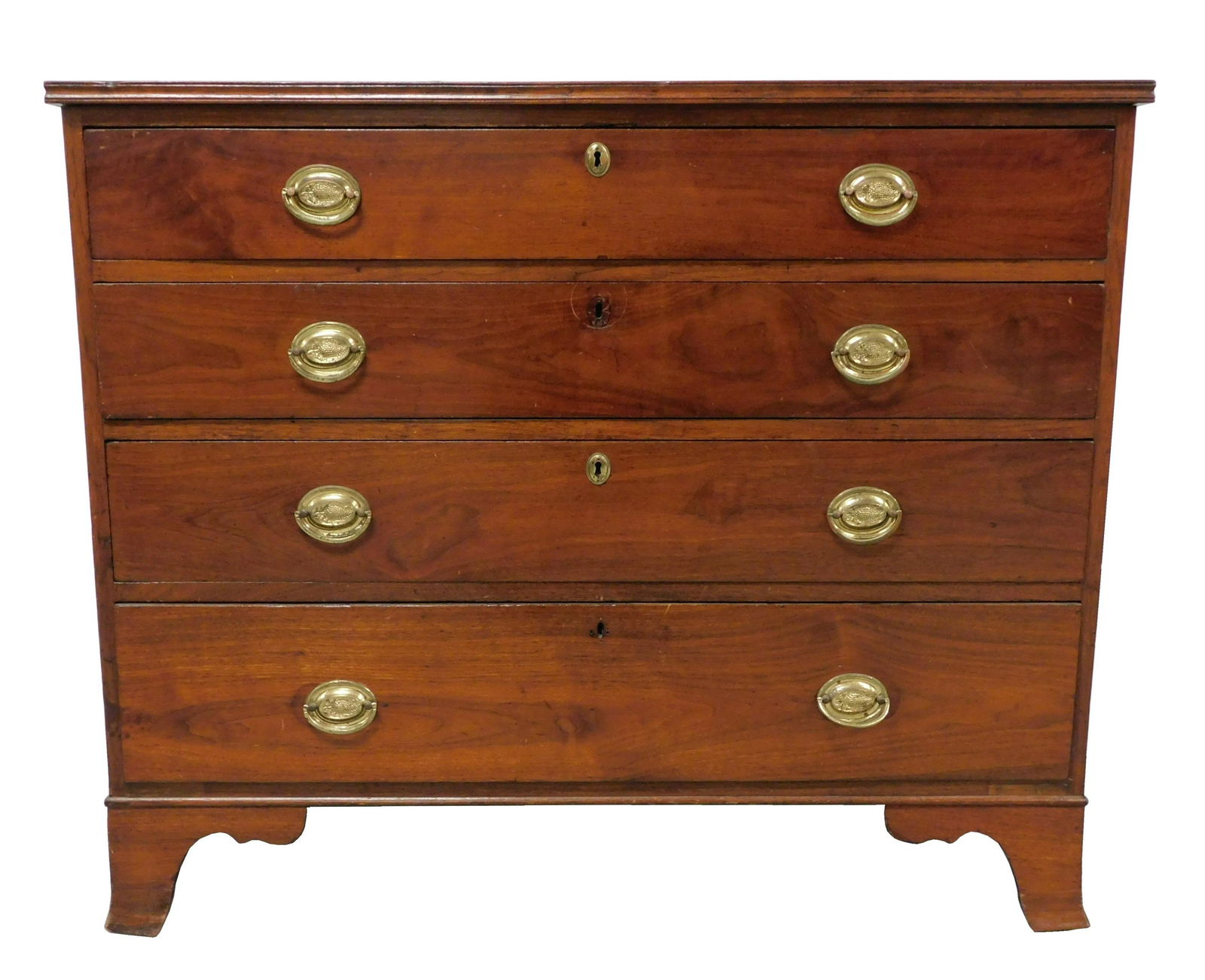 Chest of drawers, Delaware Valley, c. 1800, walnut, oblong top with concave incut molded edge, chair (1 of 2)