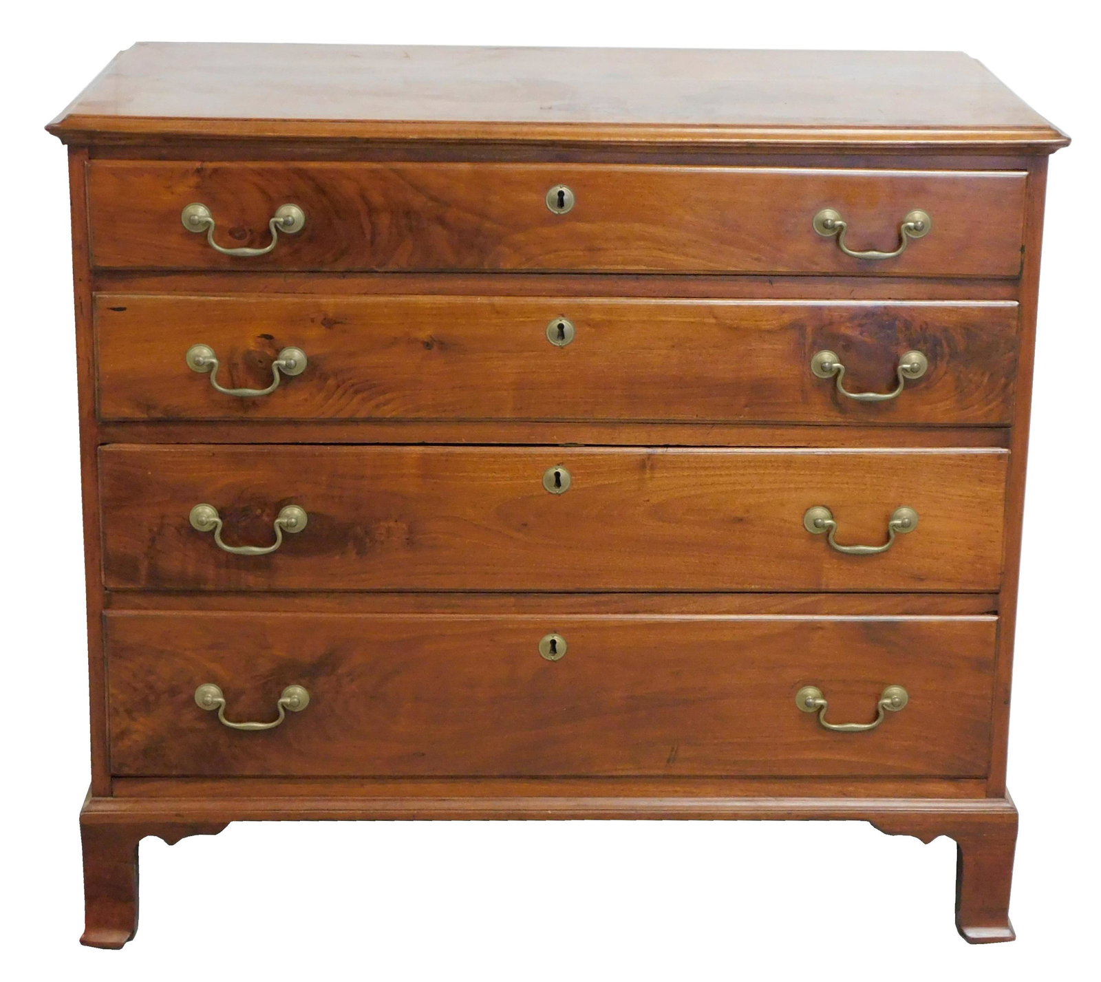 Chest of four drawers, Delaware Valley, late 18th C., walnut, oblong top with applied molded edge, (1 of 3)