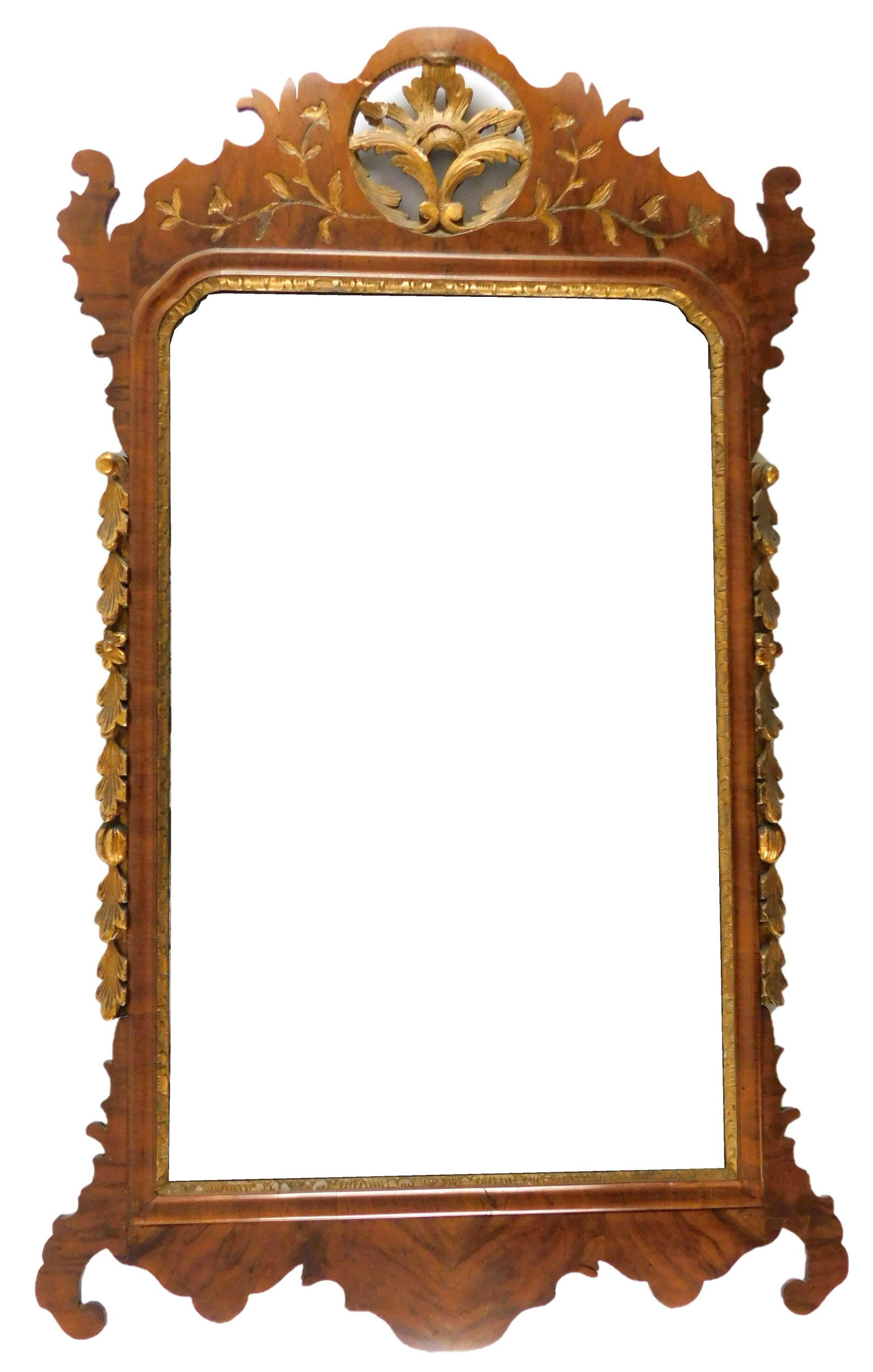 Wall mirror, English, late 18th or early 19th C., Chippendale, oblong mahogany veneer frame with (1 of 2)