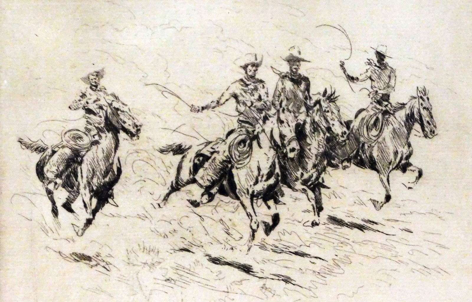 Edward (John Edward) Borein (American, 1872 - 1945), "Race to the Wagon No. 1", etching and (1 of 3)