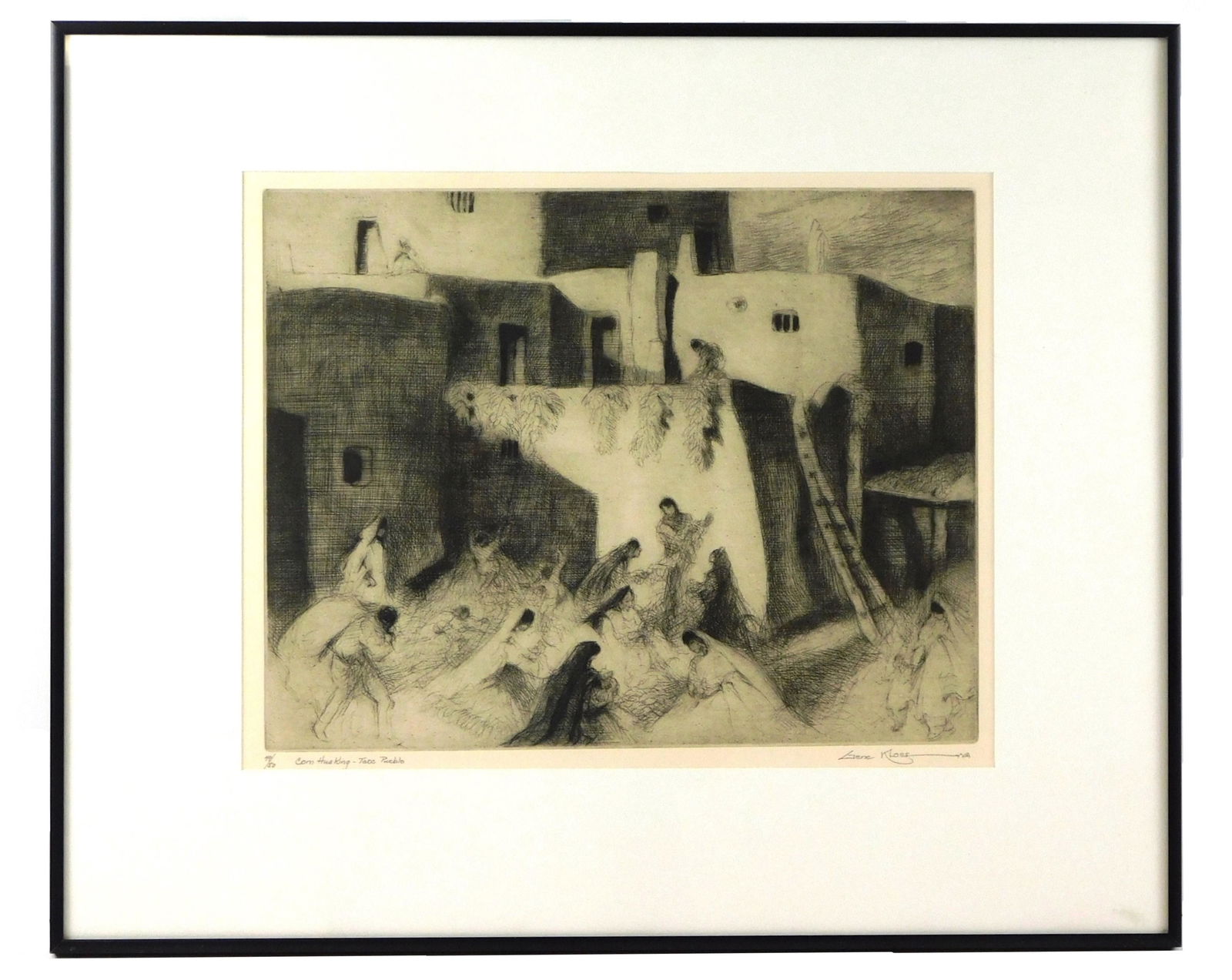 Gene Kloss (American, 1903 - 1996), "Corn Husking - Taos Pueblo" c. 1960, etching / drypoint, (1 of 4)