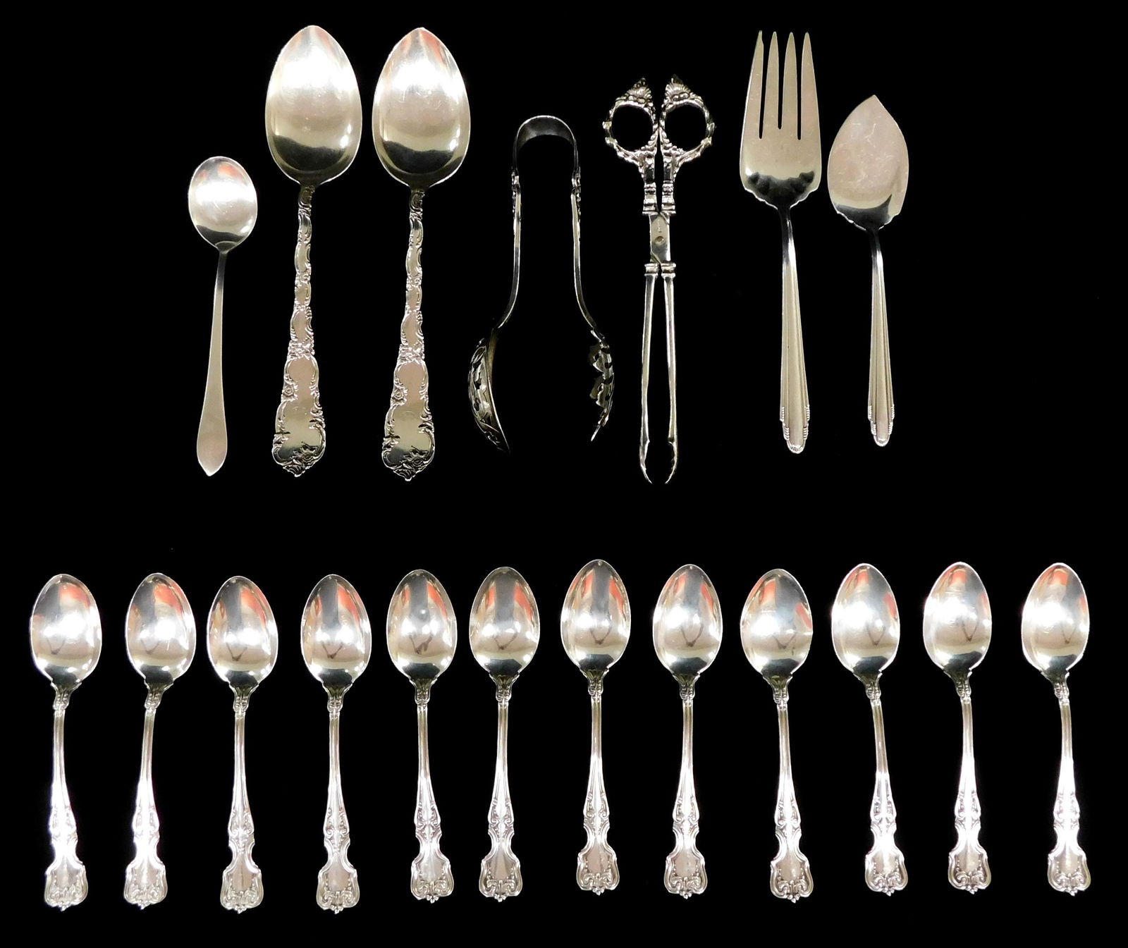 SILVER: Nineteen serving pieces including a set of twelve matching teaspoons, c. 1903; one serving (1 of 5)