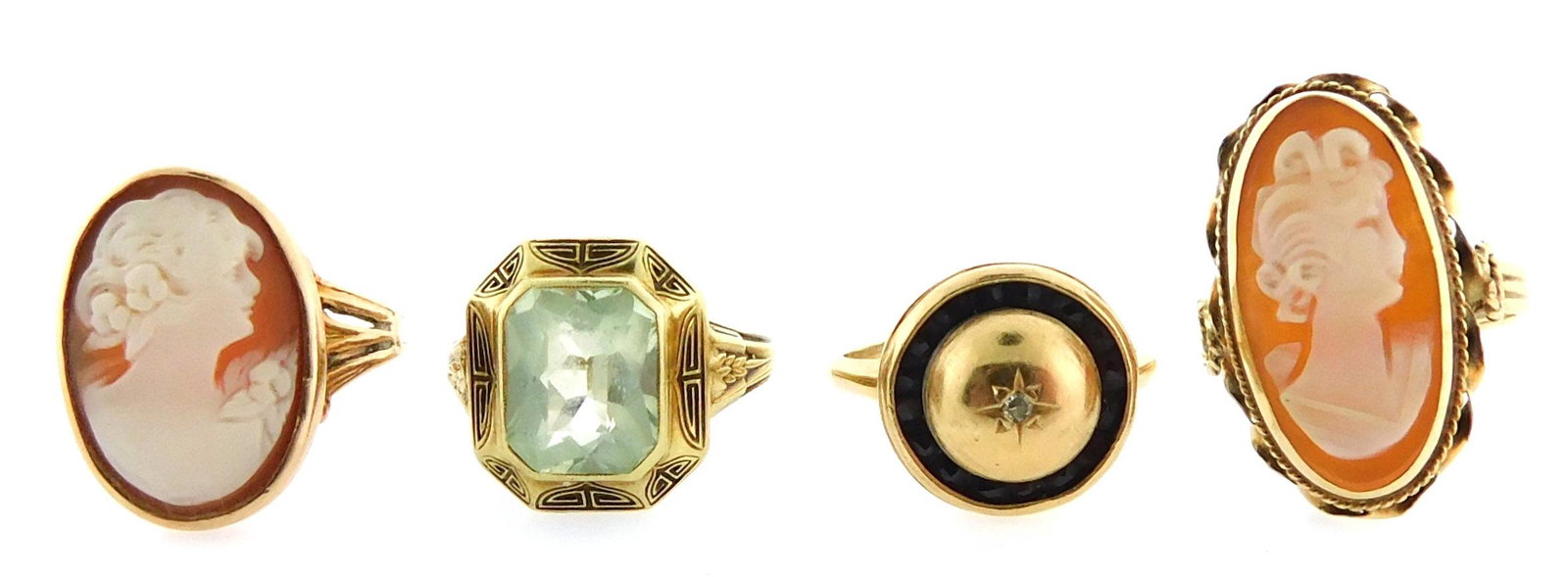 JEWELRY: Four 14K vintage rings, including: 14K vintage ring set with one rectangular scissor cut (1 of 3)