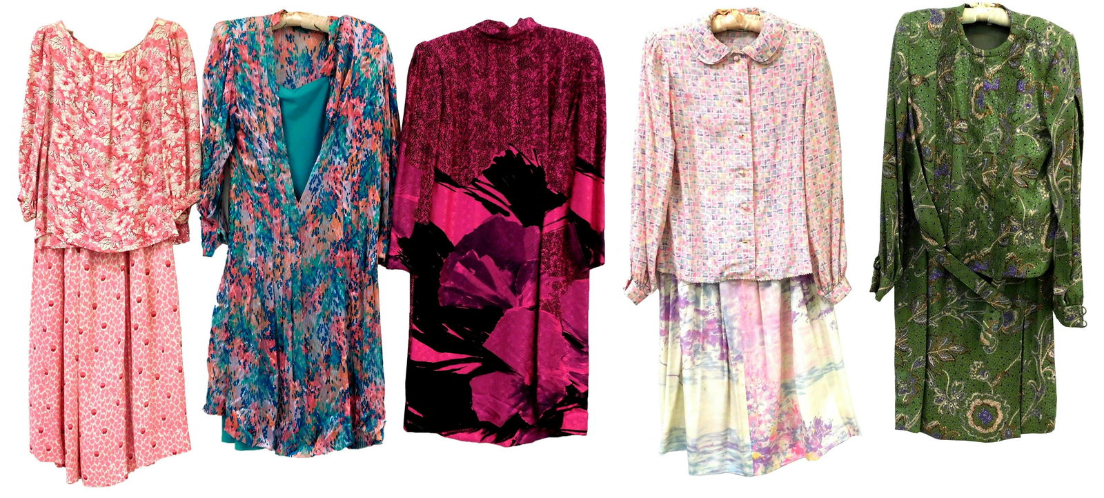 VINTAGE CLOTHING: Five designer pieces including an Oscar de la Renta pink blouse, and unlabeled (1 of 8)