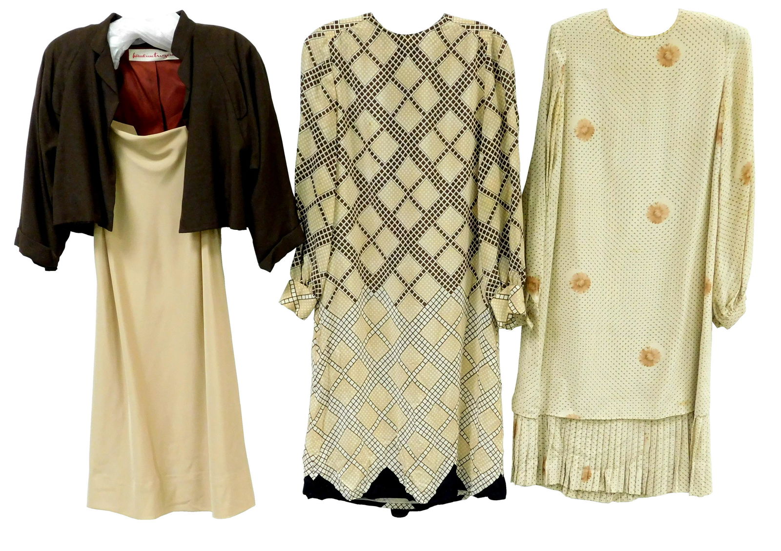 VINTAGE CLOTHING: Three daytime dresses, 1970s/ 1980s, two long sleeved Bill Blass mid-length (1 of 5)