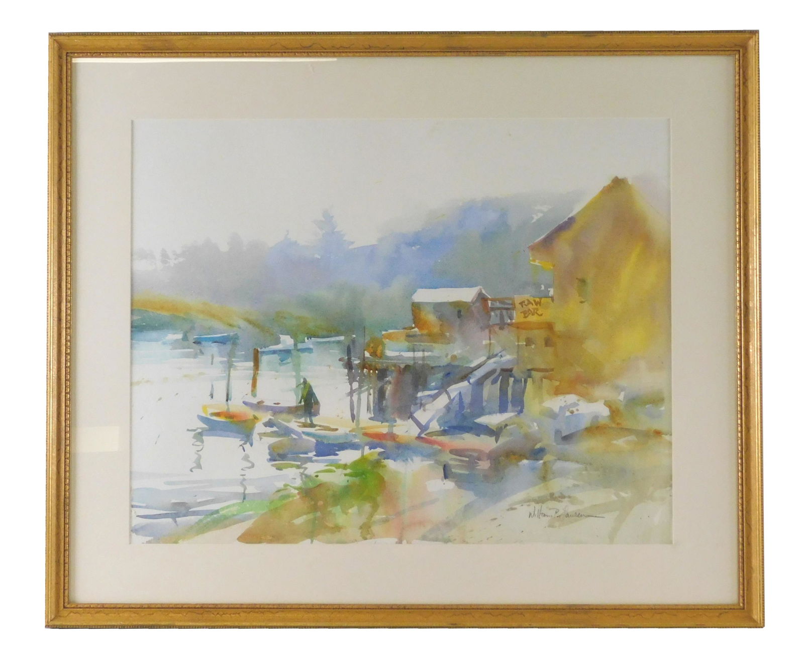 William B. Laurence, (American, 20th / 21st C.) "S. Bristol, Maine", watercolor, beach scene at low (1 of 3)