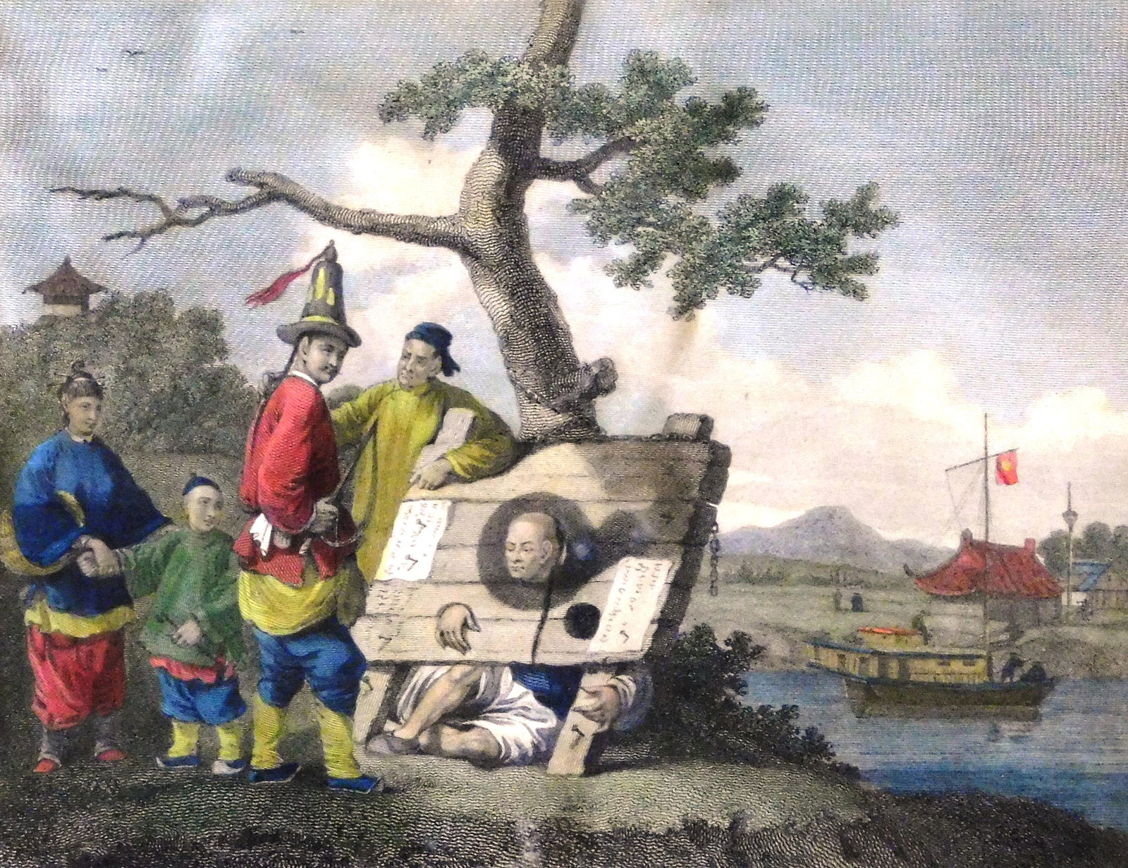 18th C. engraving, "Punishment of the TCHA", by In. Hall, published April 12th, 1796 by G. Nicol, (1 of 2)