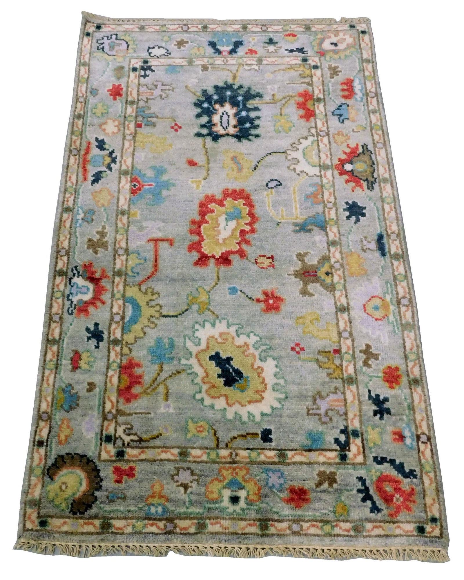 RUG: Laristan Sultanabad, 3' 1" x 5' 2", hand-woven, 100% wool, dove grey field, light wear (1 of 4)