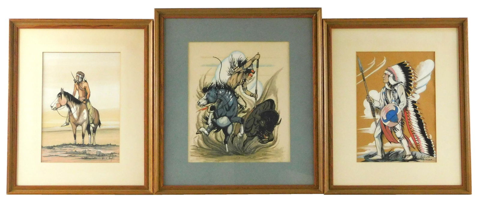 Frank Paul Vigil, (American, Jicarilla Apache, 1922 -1979) three Apache/Native American images, (1 of 4)