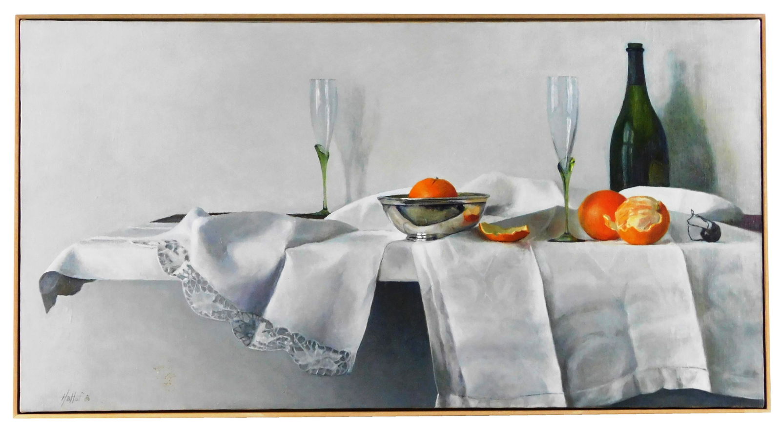 Mark Haltof, (20th/ 21st C.), "Still Life", 1986, oil on linen canvas, realistic still life with (1 of 2)