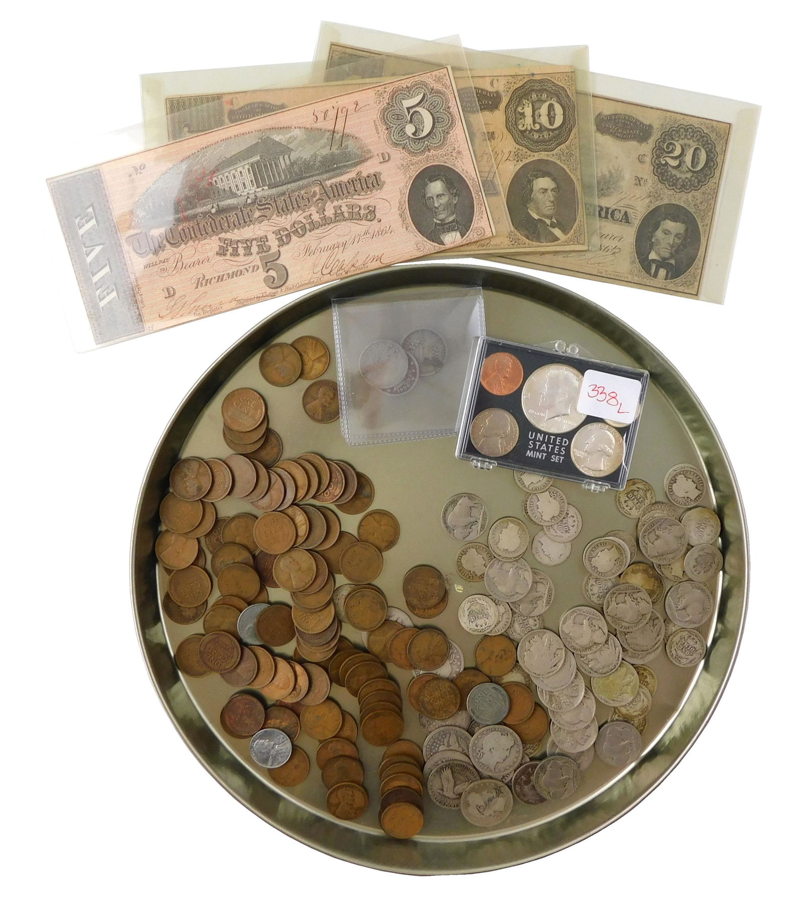 COINS: misc. lot, details include, three confederate currency notes (one each $5, $10 and $20 notes) (1 of 3)