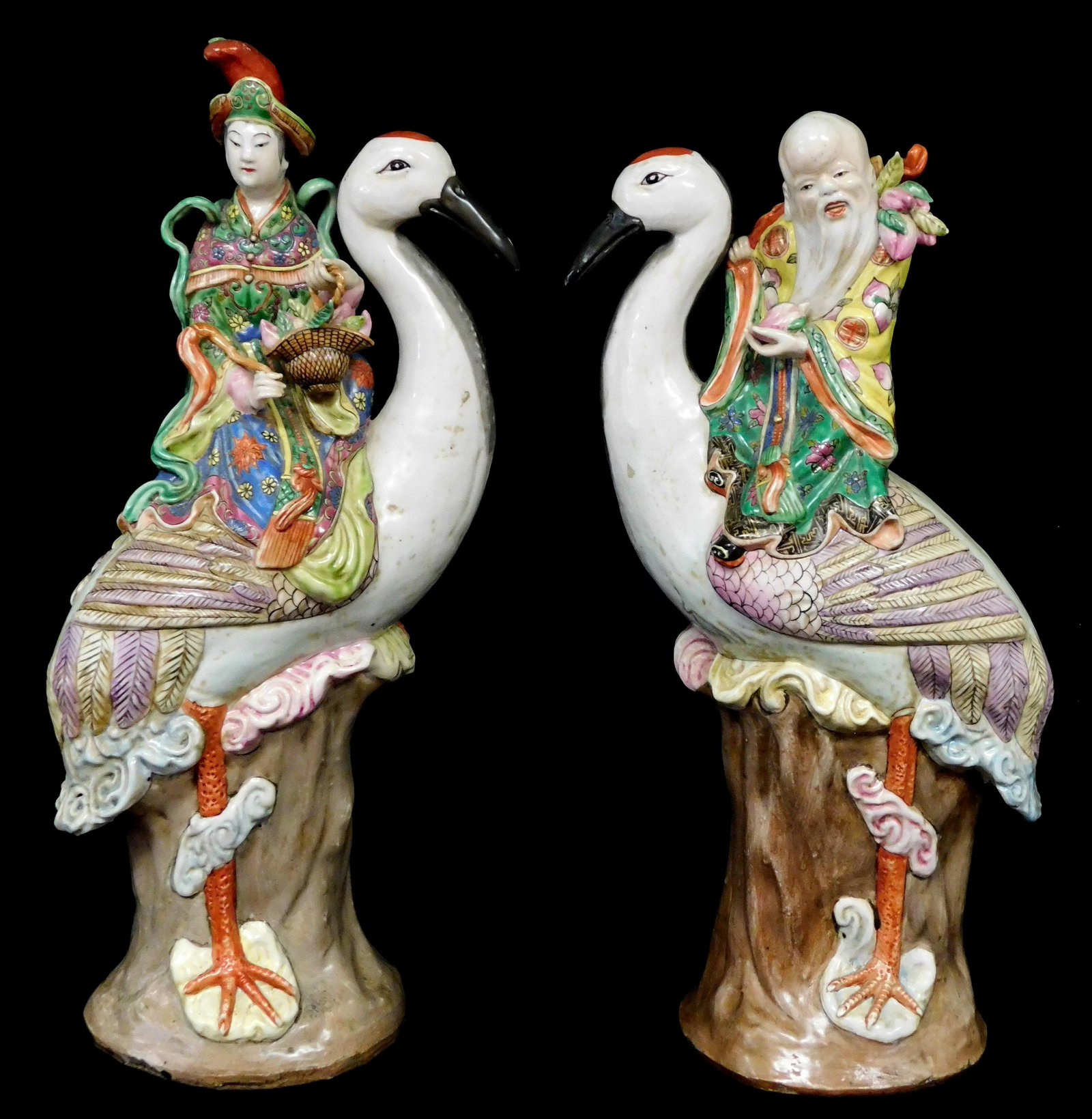 ASIAN: Pair of Chinese Export style famille rose porcelain figures, Chinese, 20th C. / modern, (1 of 4)