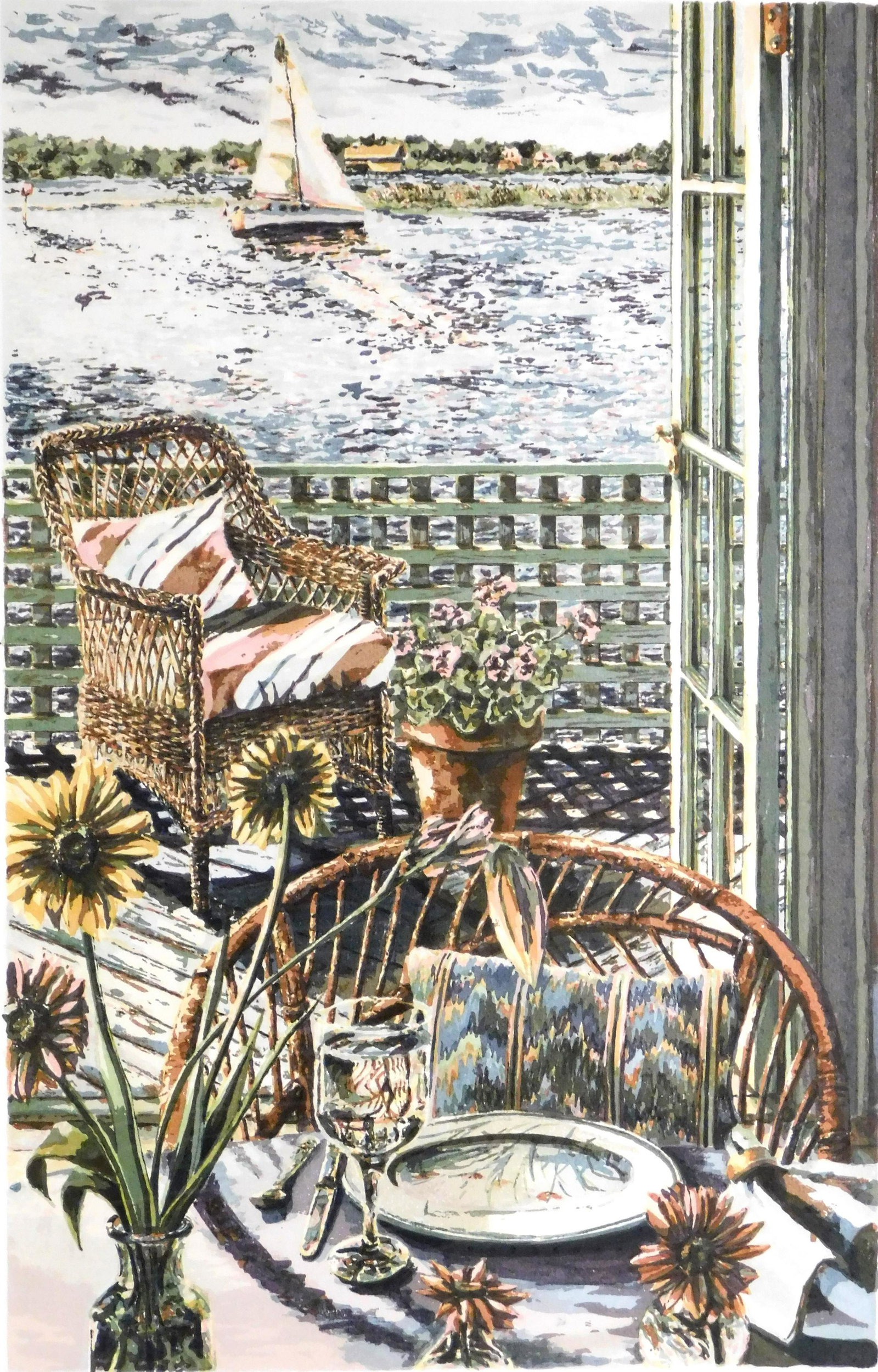 Marcy Shear Wolpe, (American, b. 1949) "In Nature's Shadow", silkscreen, depicts a table setting on (1 of 4)