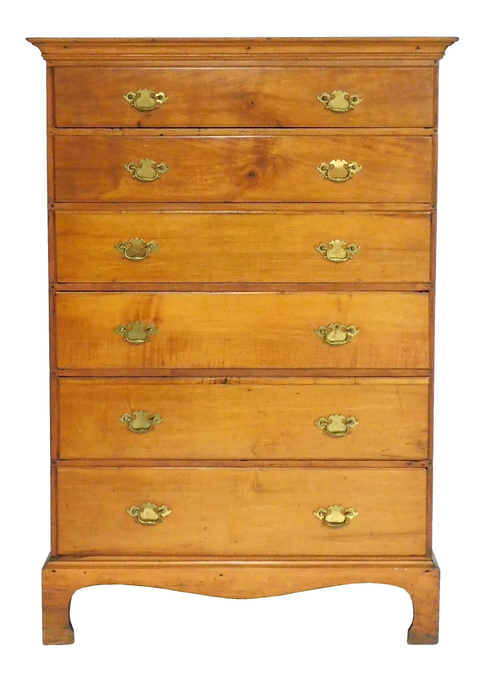Tall chest of drawers, American, late 18th C., cherry and pine, six graduated drawers beneath (1 of 5)