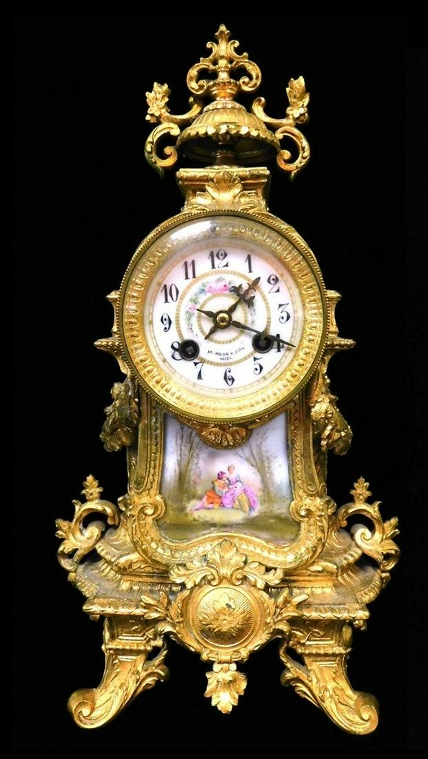 CLOCK: Austrian ormolu mantel clock by M. Herz & Sohn Wien, late 19th/ early 20th C., porcelain (1 of 4)