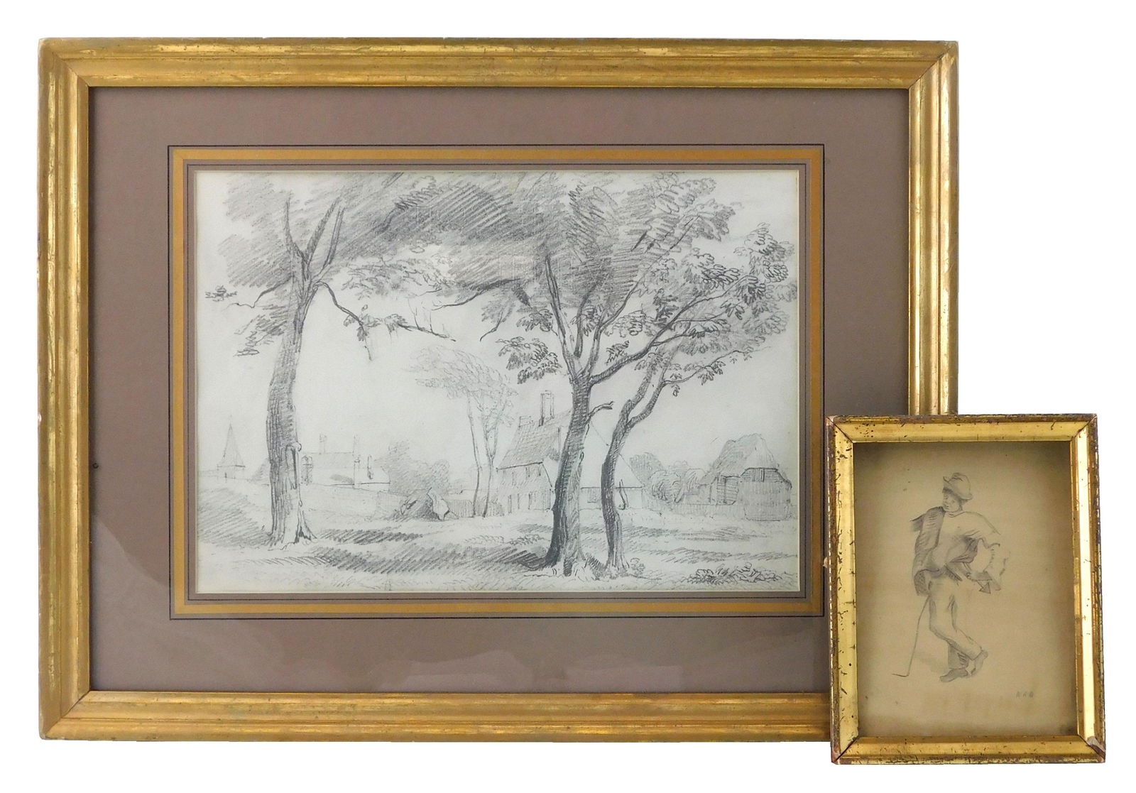 Two framed graphite drawings: first a Summer landscape, English, mid 19th C., unsigned graphite on (1 of 3)