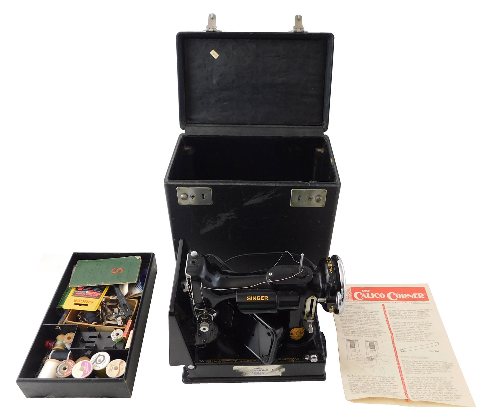 Singer feather weight sewing machine, bobbin and foot pedal included, in original black carrying (1 of 5)