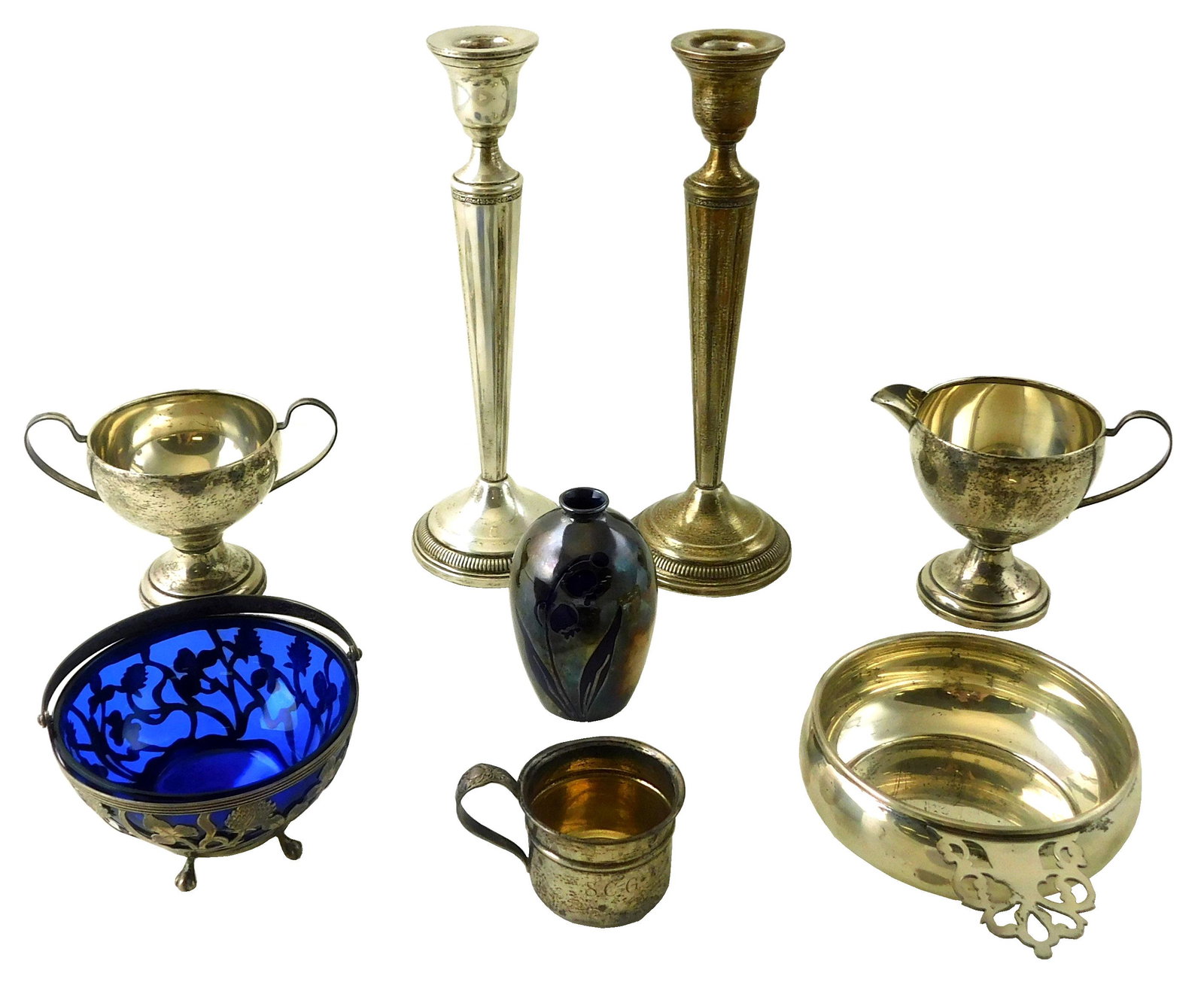 STERLING: Wallace, Whiting, etc. eight pieces of sterling silver servingware, most weighted or with (1 of 2)
