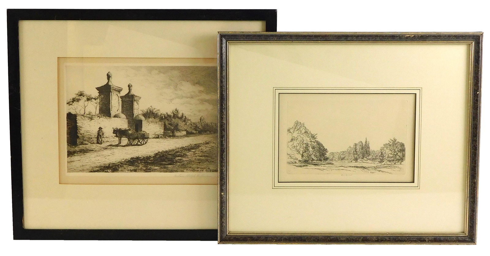 Two etchings, both framed, one by Gustave Adolph Hoffman (American, 1869-1945) signed lower right (1 of 4)