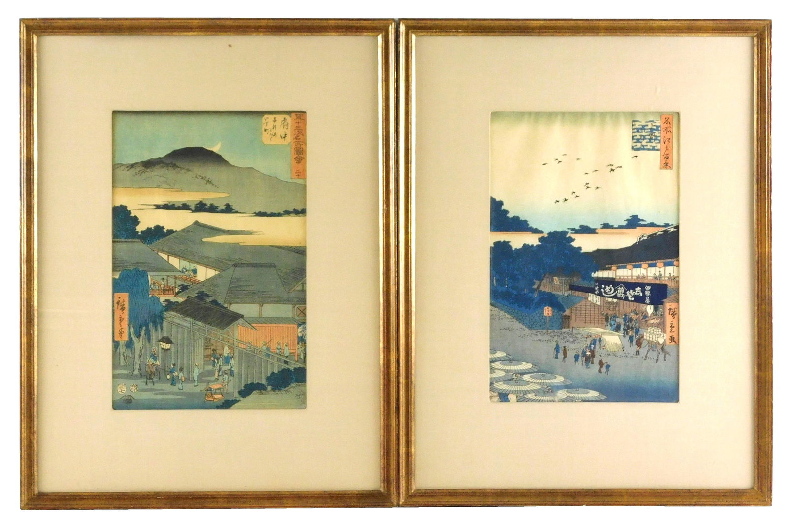 ASIAN: Two Ando Hiroshige (Japanese, 1791-1858), color woodblock prints on paper including one (1 of 3)