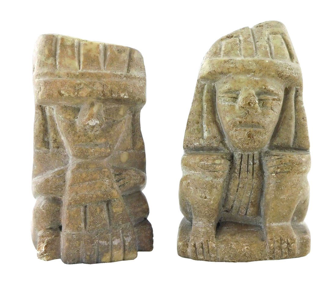 TRIBAL: Pre-Columbian Post-Classic style pair of carved stone seated figures, Central America, (1 of 2)