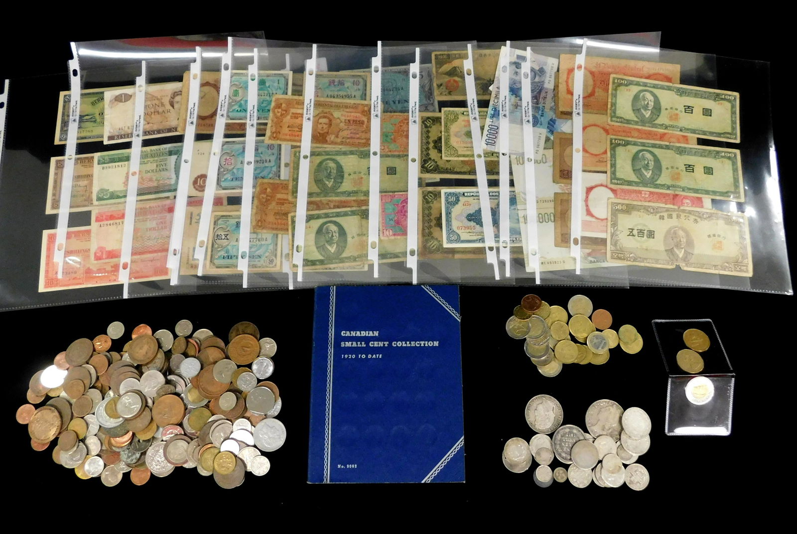COINS: Lot of World coins & currency, silver and non, including a bag of around 200 non-silver world (1 of 9)