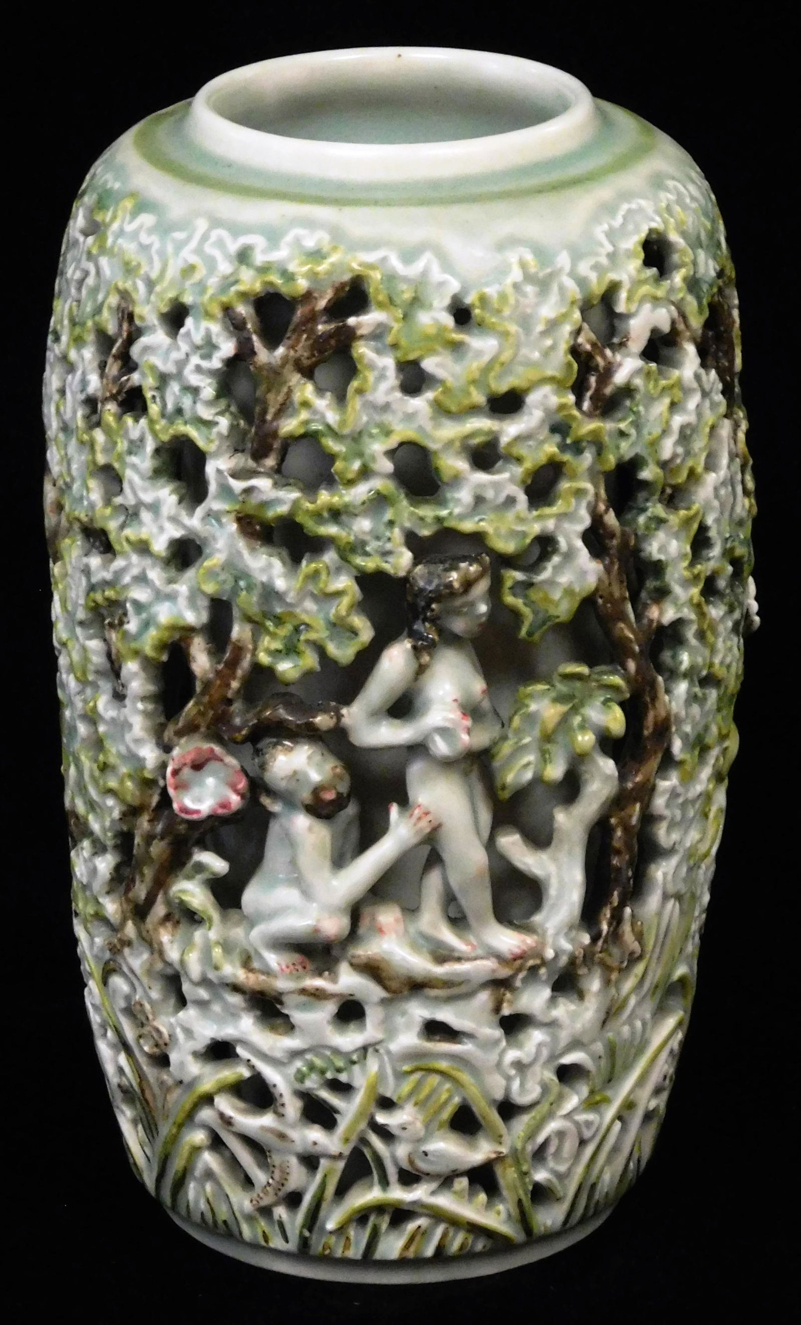 Bode Willumsen (1895-1987) for Royal Copenhagen, art pottery Adam & Eve vase with reticulated (1 of 5)