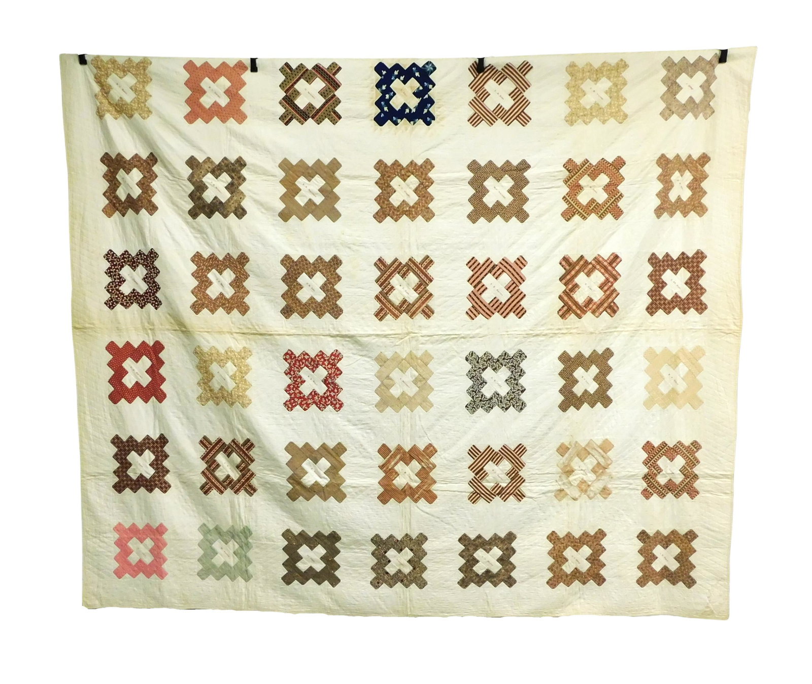TEXTILES: Friendship quilt, c. 1860's, with embroidered names in chimney sweep blocks, white with (1 of 5)