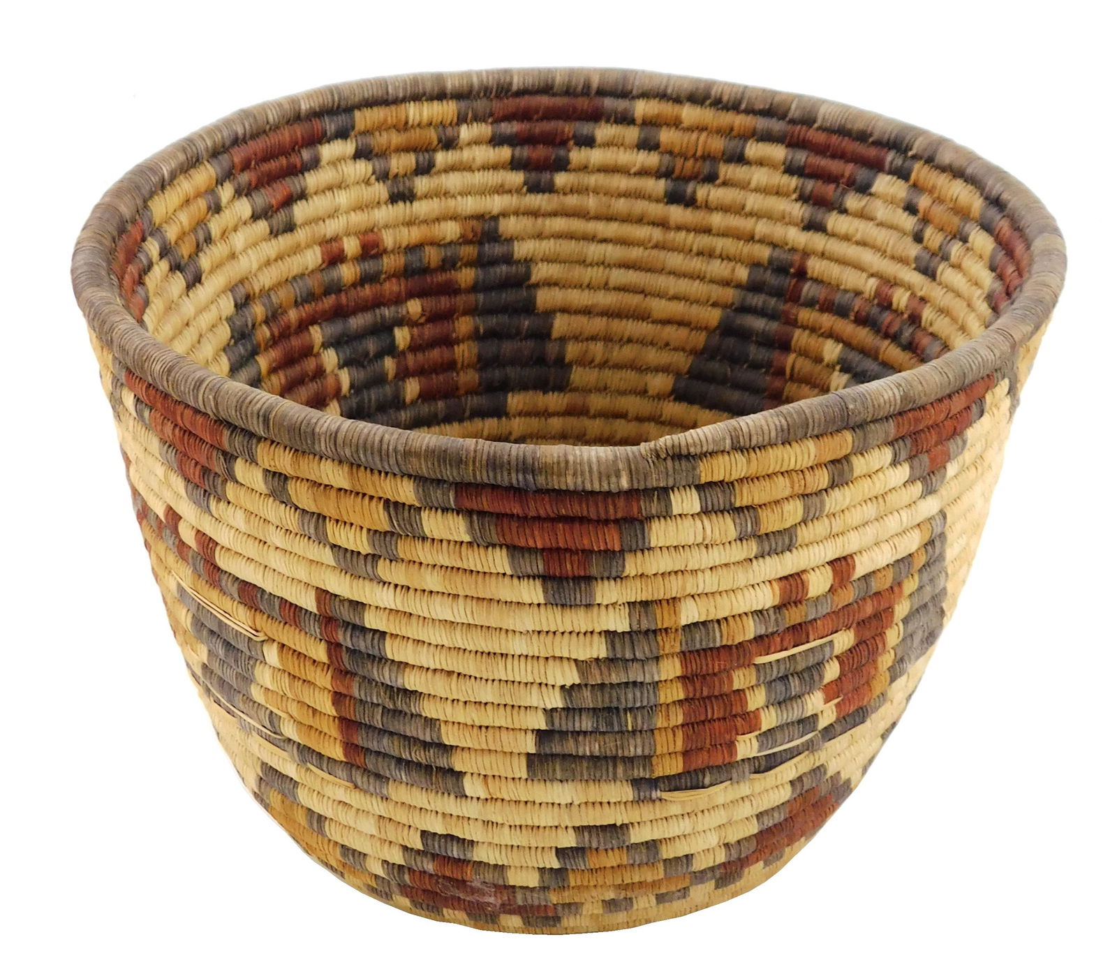 TRIBAL: Native American woven bowl, Hopi, Second Mesa, c. 1940, polychrome coiled design of tightly (1 of 3)