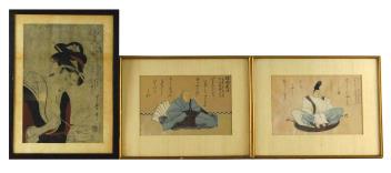 ASIAN: Three Japanese woodblock prints, details include: Two after Fujiwara Nobuzane (Japanese (1 of 4)