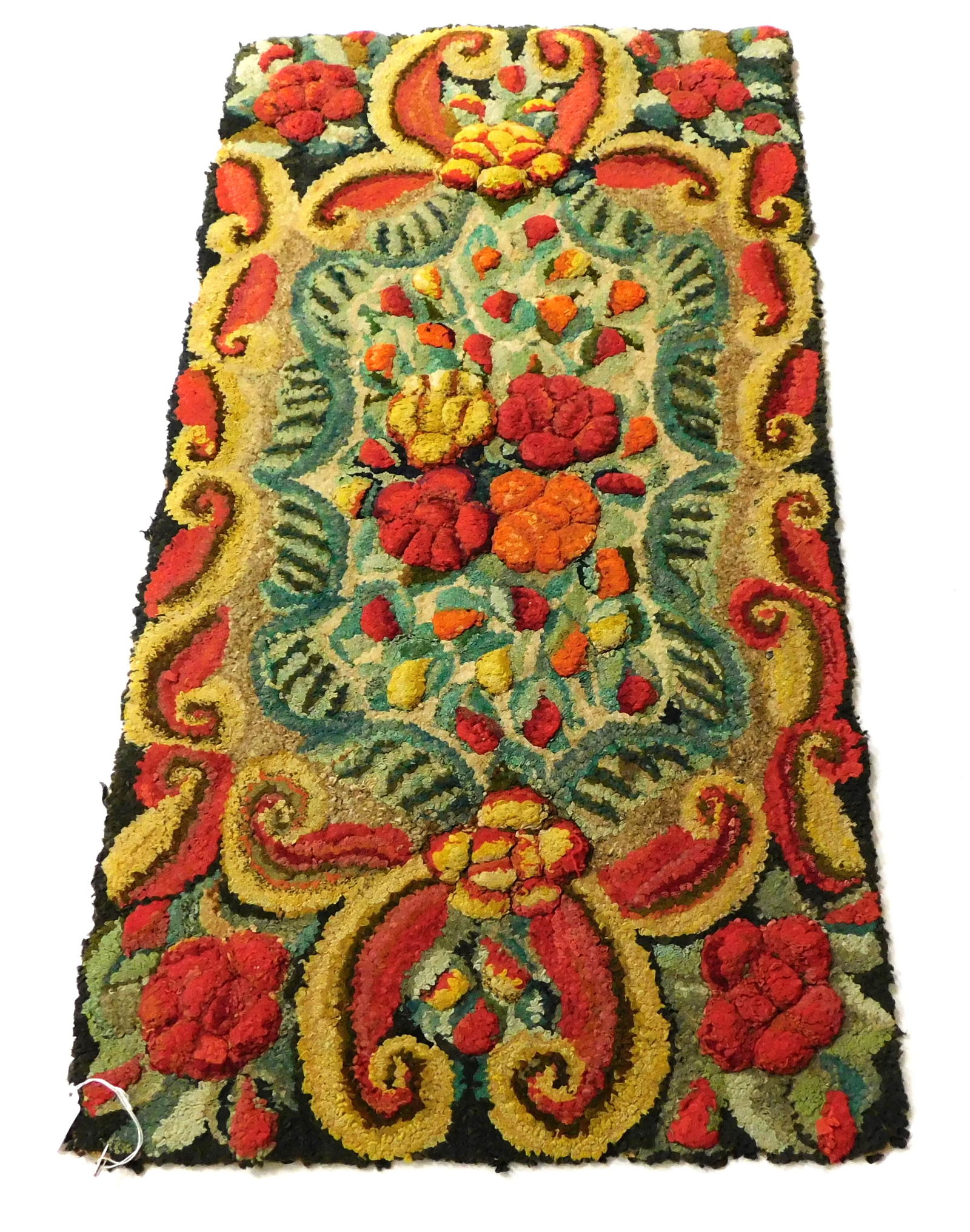 RUG: Waldoboro type sculpted floor rug, polychrome floral. (1 of 2)