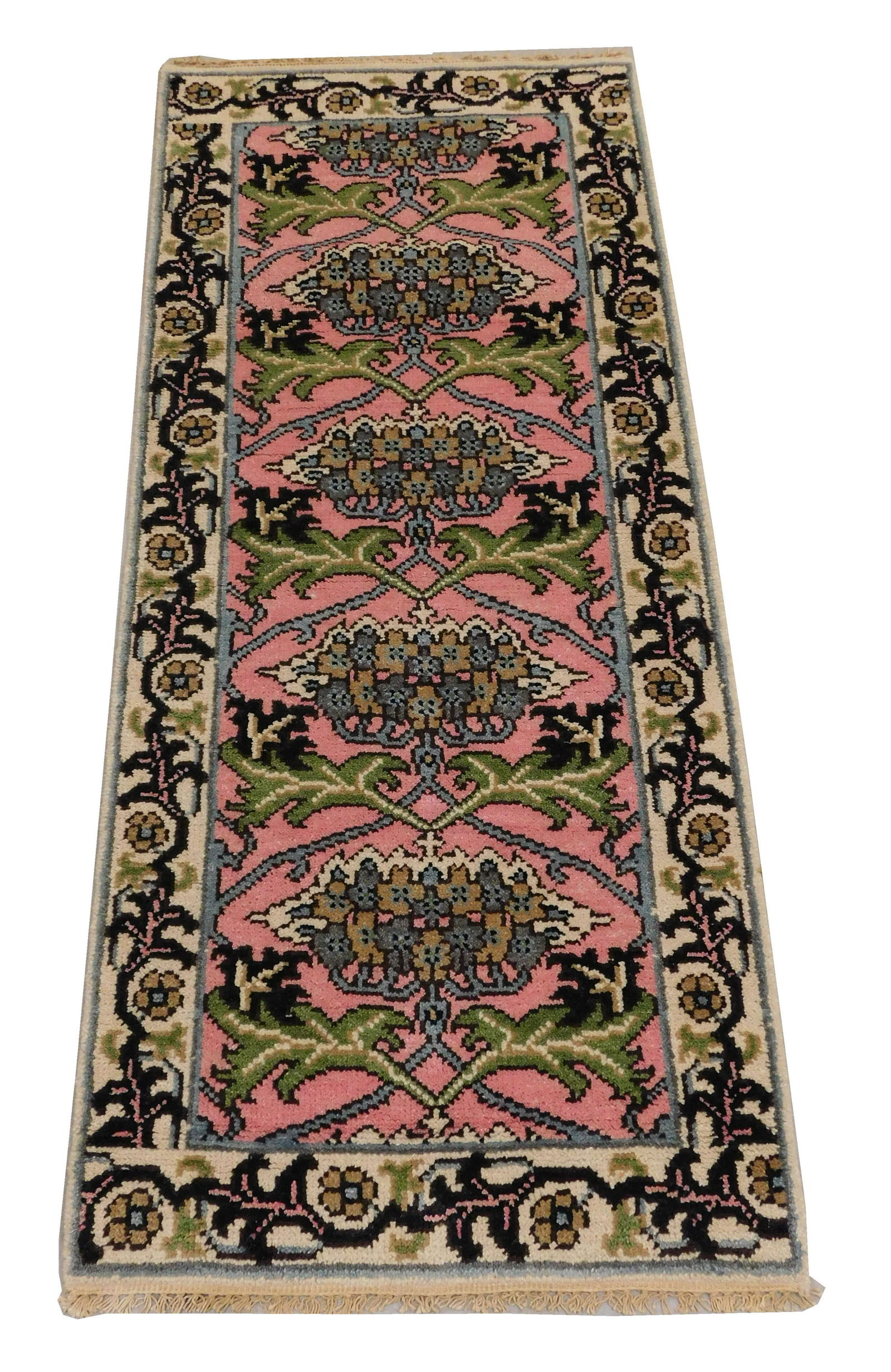 RUG: William Morris/ Arts & Crafts style runner, 2' 6" x 6' 2", hand-woven, wool on cotton, pink (1 of 4)
